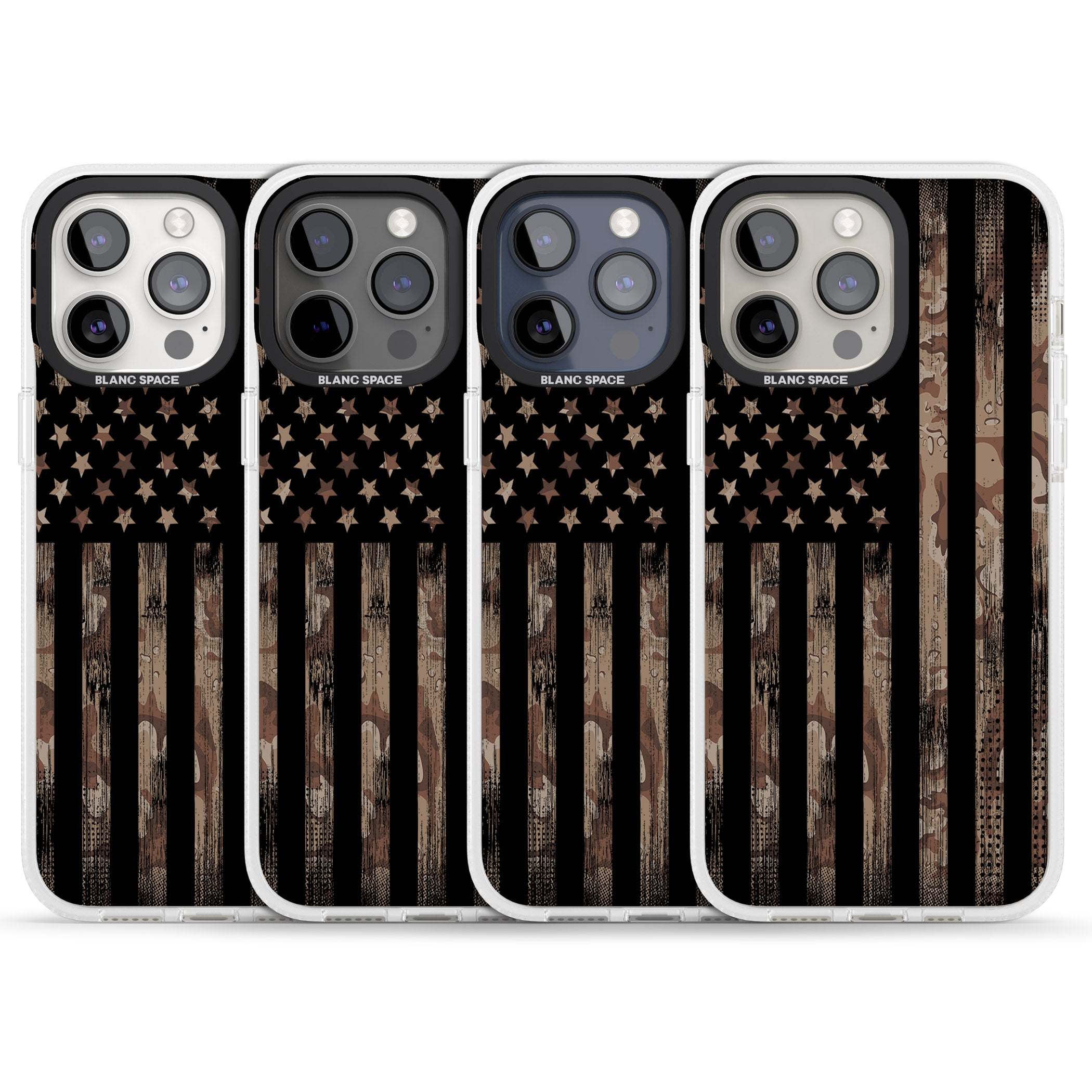 American Flag Camo iPhone 15 Pro Max / 15 Pro / 14 Pro Max / 14 Pro / 13 Pro Clear Case Impact Air - Blanc Space