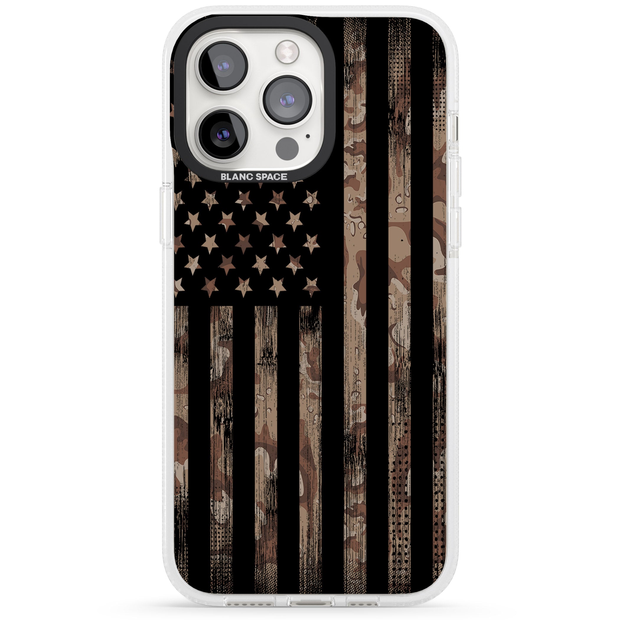 Desert Camo US Flag iPhone 15 Pro Max / 15 Pro / 14 Pro Max / 14 Pro / 13 Pro Clear Case Impact Air - Blanc Space