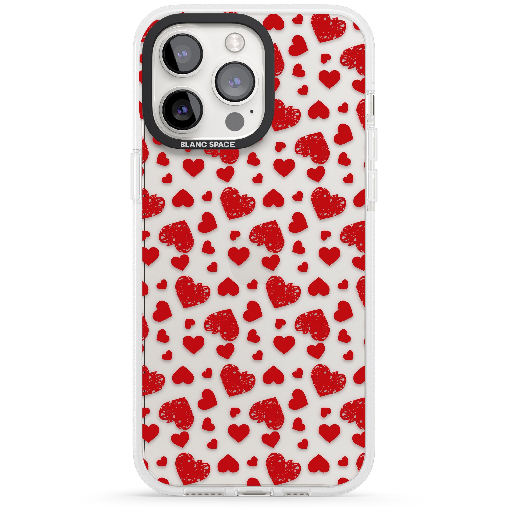 Sketched Heart Pattern iPhone 15 Pro Max / 15 Pro / 14 Pro Max / 14 Pro / 13 Pro Clear Case Impact Air - Blanc Space