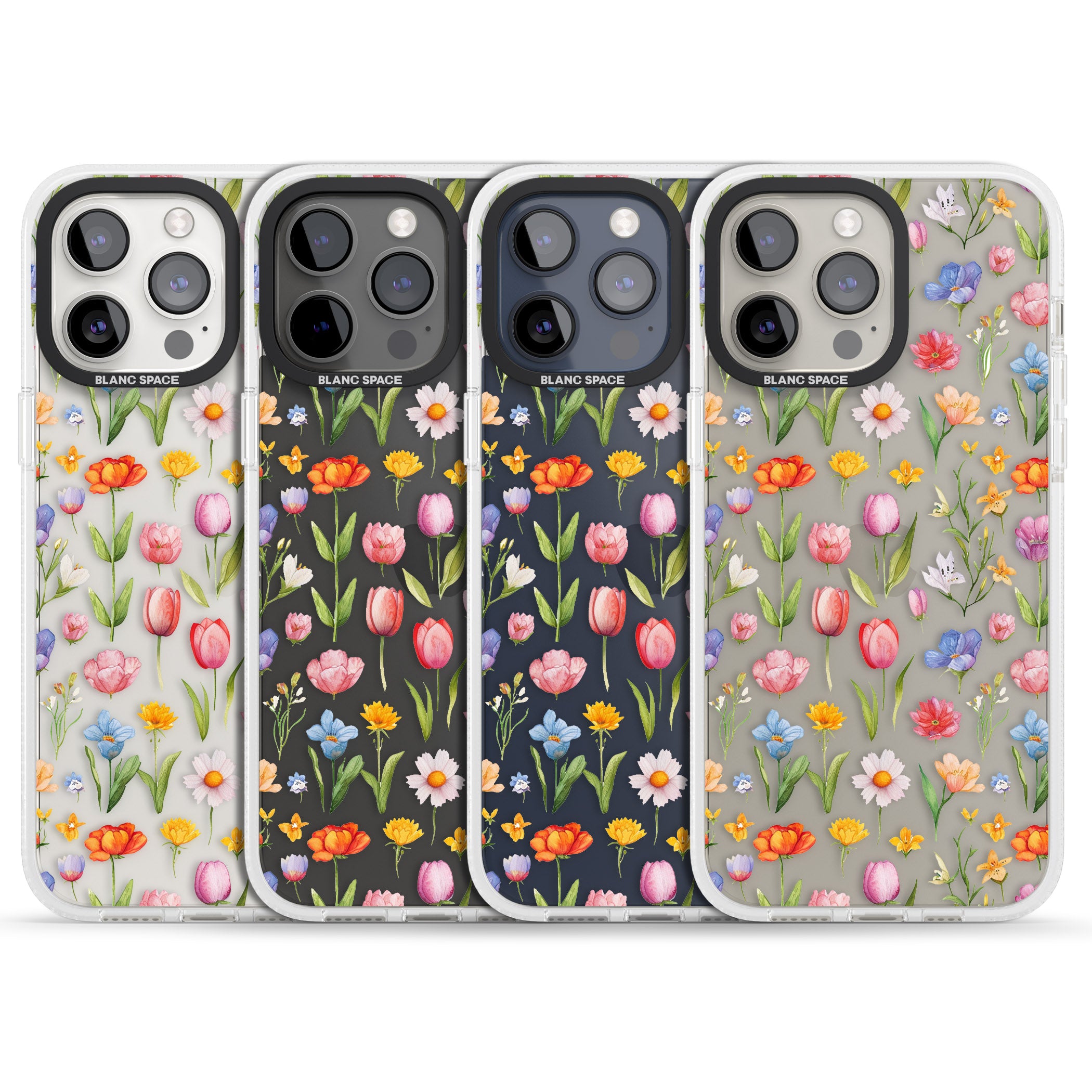 Small Flower Mix iPhone 15 Pro Max / 15 Pro / 14 Pro Max / 14 Pro / 13 Pro Clear Case Impact Air - Blanc Space