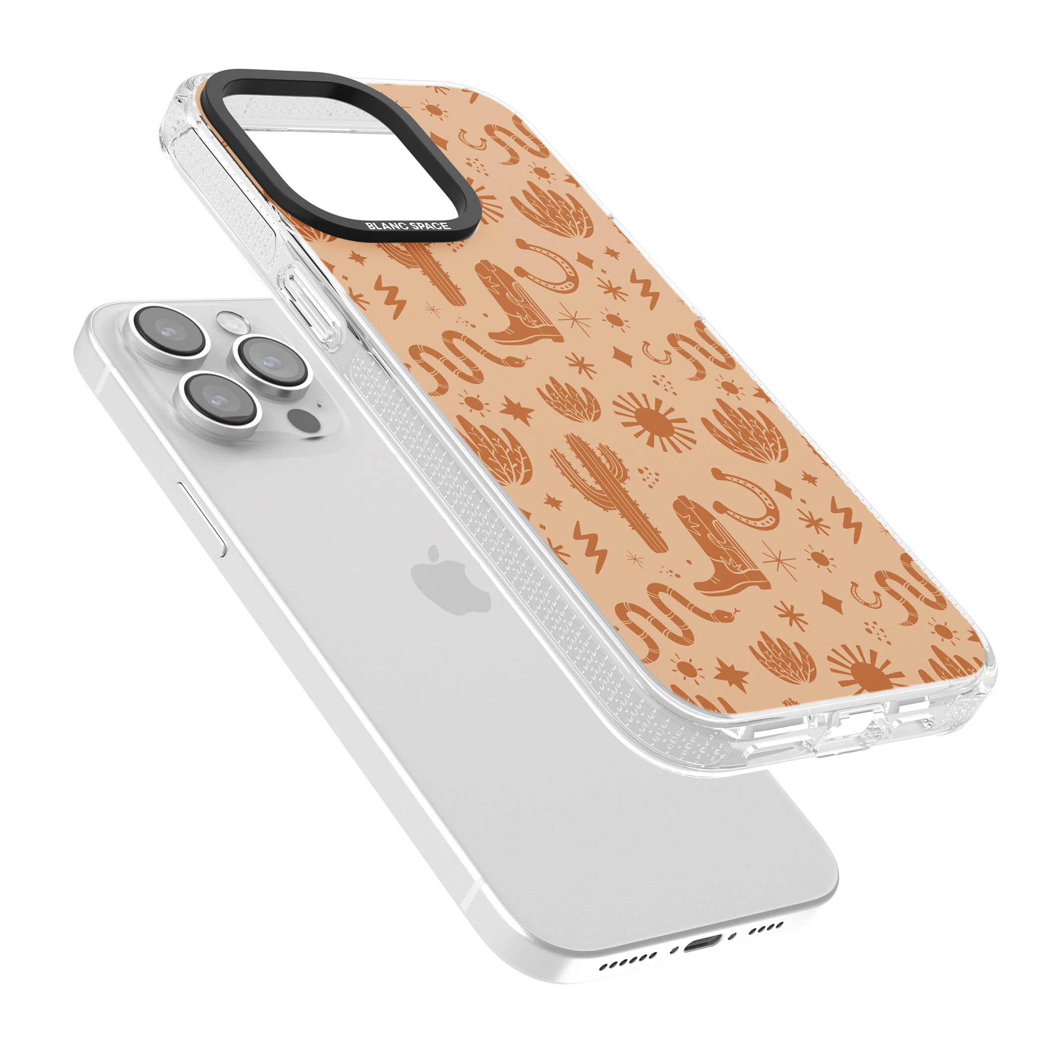 Wild West Pattern iPhone 15 Pro Max / 15 Pro / 14 Pro Max / 14 Pro / 13 Pro Clear Case Impact Air - Blanc Space