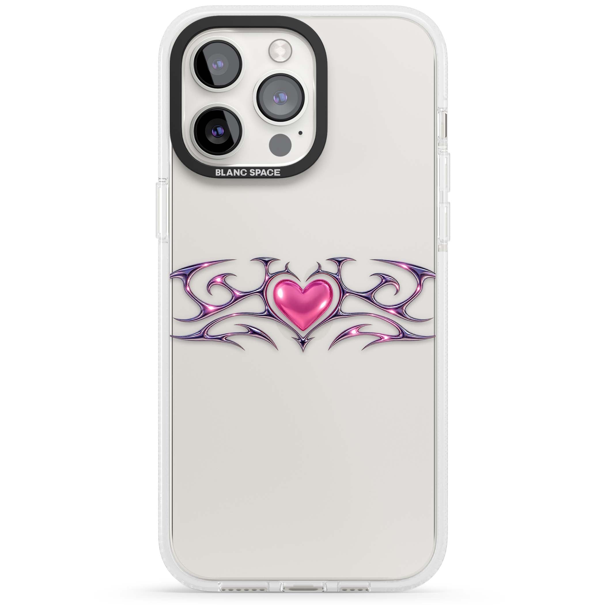 Pink Chrome Heart y2k iPhone case | Clear Case Impact Air case for iPhone 15 Pro, iPhone 15 Pro Max