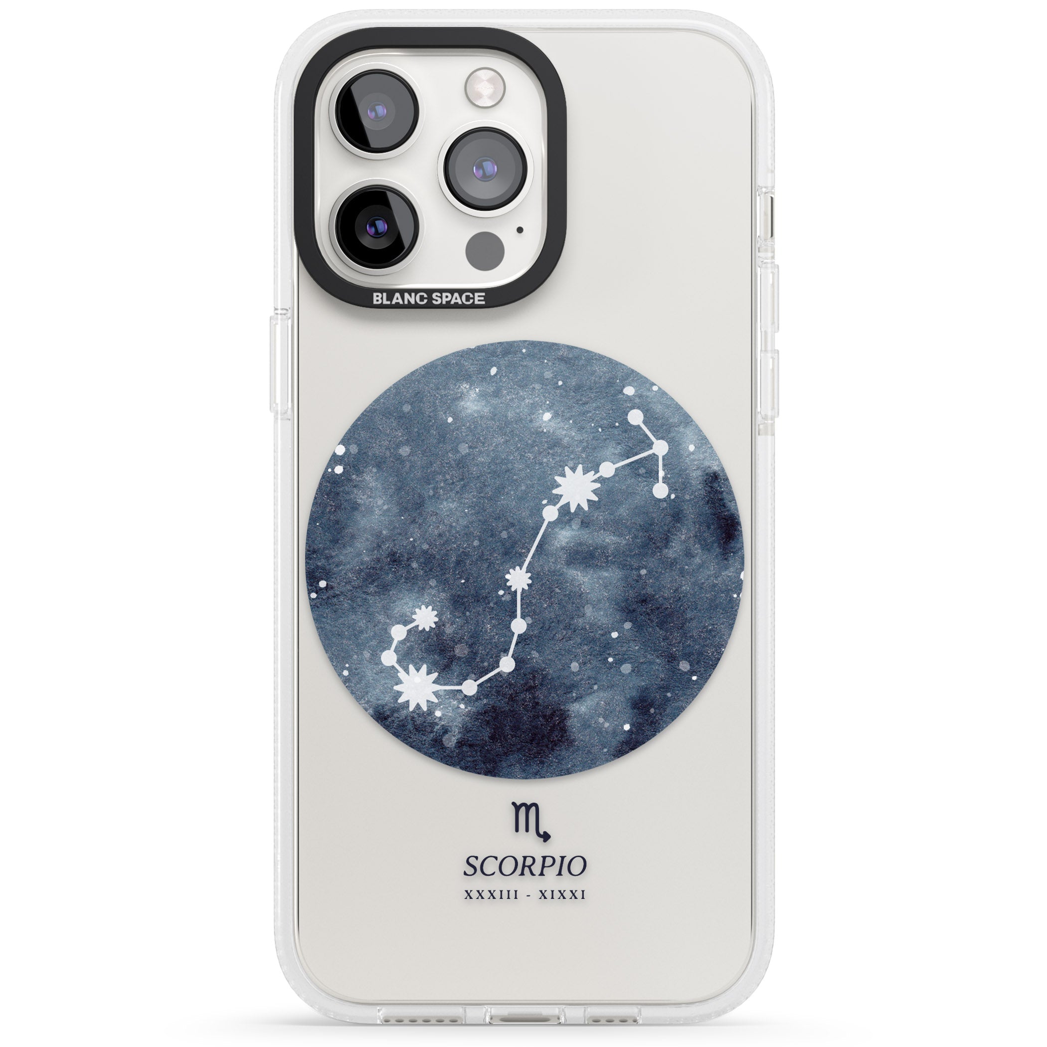Scorpio Zodiac Transparent Design - Blue iPhone 15 Pro Max / 15 Pro / 14 Pro Max / 14 Pro / 13 Pro Clear Case Impact Air - Blanc Space