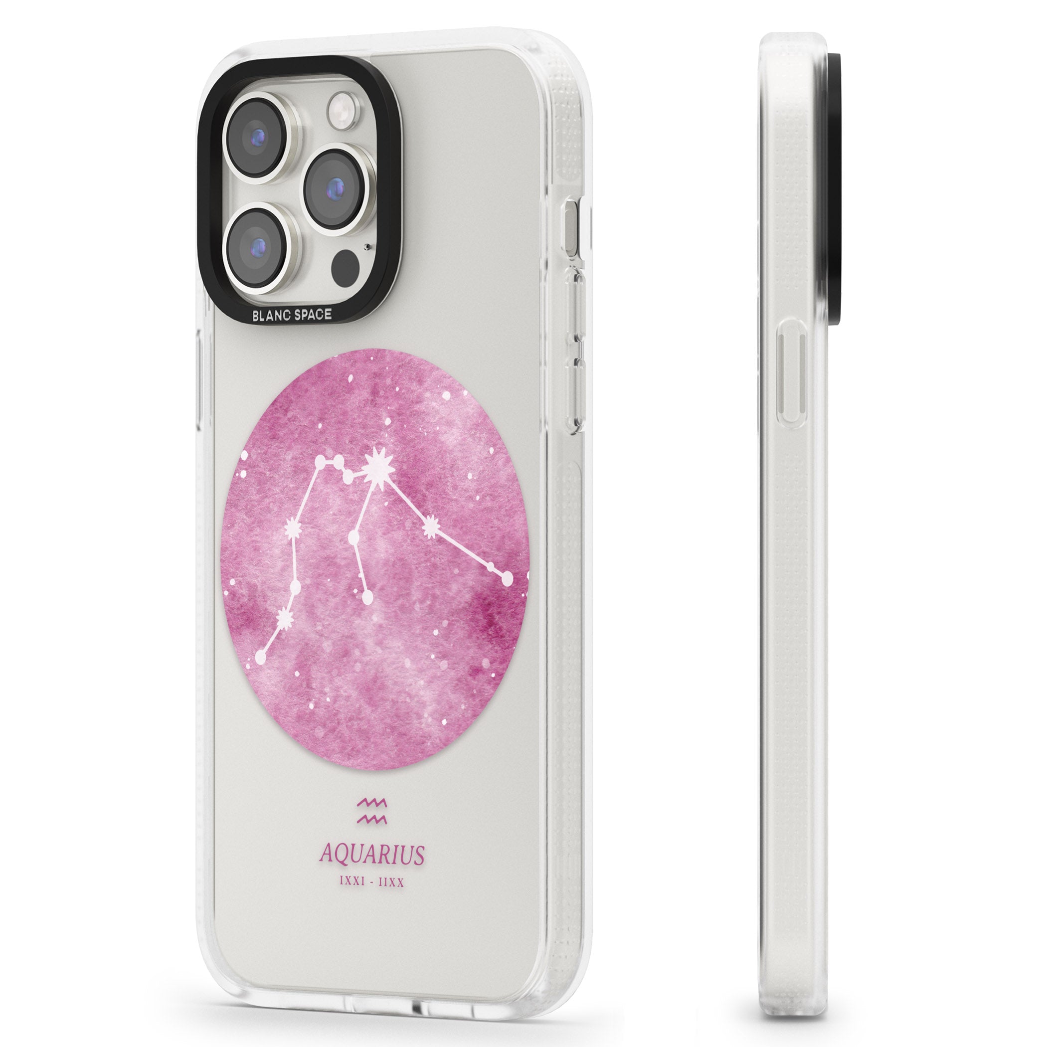 Aquarius Zodiac Transparent Design - Pink iPhone 15 Pro Max / 15 Pro / 14 Pro Max / 14 Pro / 13 Pro Clear Case Impact Air - Blanc Space