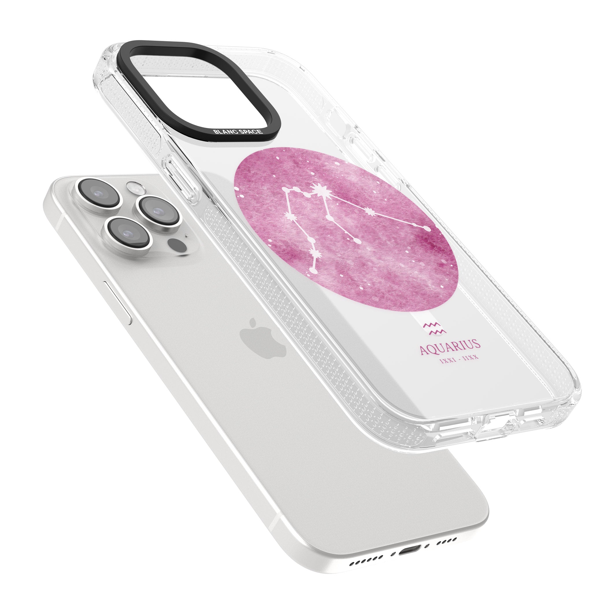 Aquarius Zodiac Transparent Design - Pink iPhone 15 Pro Max / 15 Pro / 14 Pro Max / 14 Pro / 13 Pro Clear Case Impact Air - Blanc Space