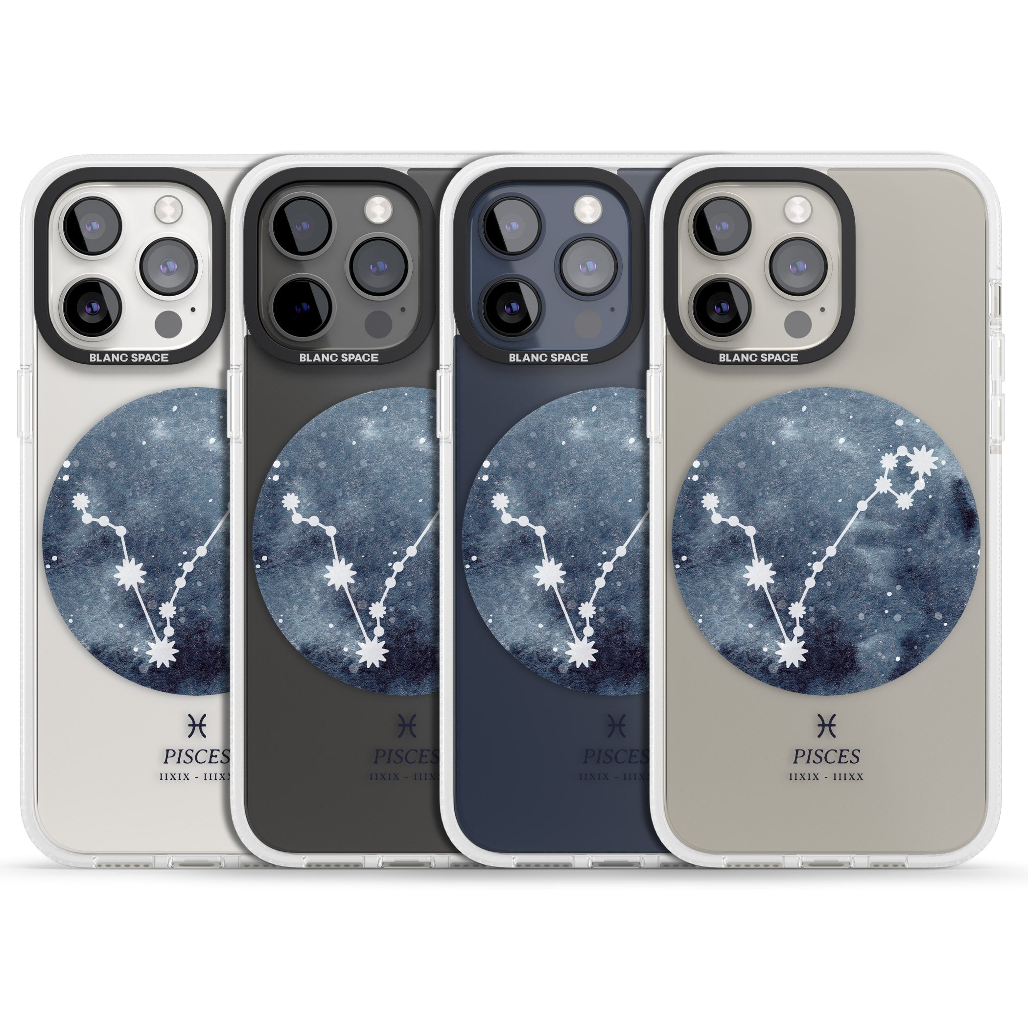 Pisces Zodiac Transparent Design - Blue iPhone 15 Pro Max / 15 Pro / 14 Pro Max / 14 Pro / 13 Pro Clear Case Impact Air - Blanc Space
