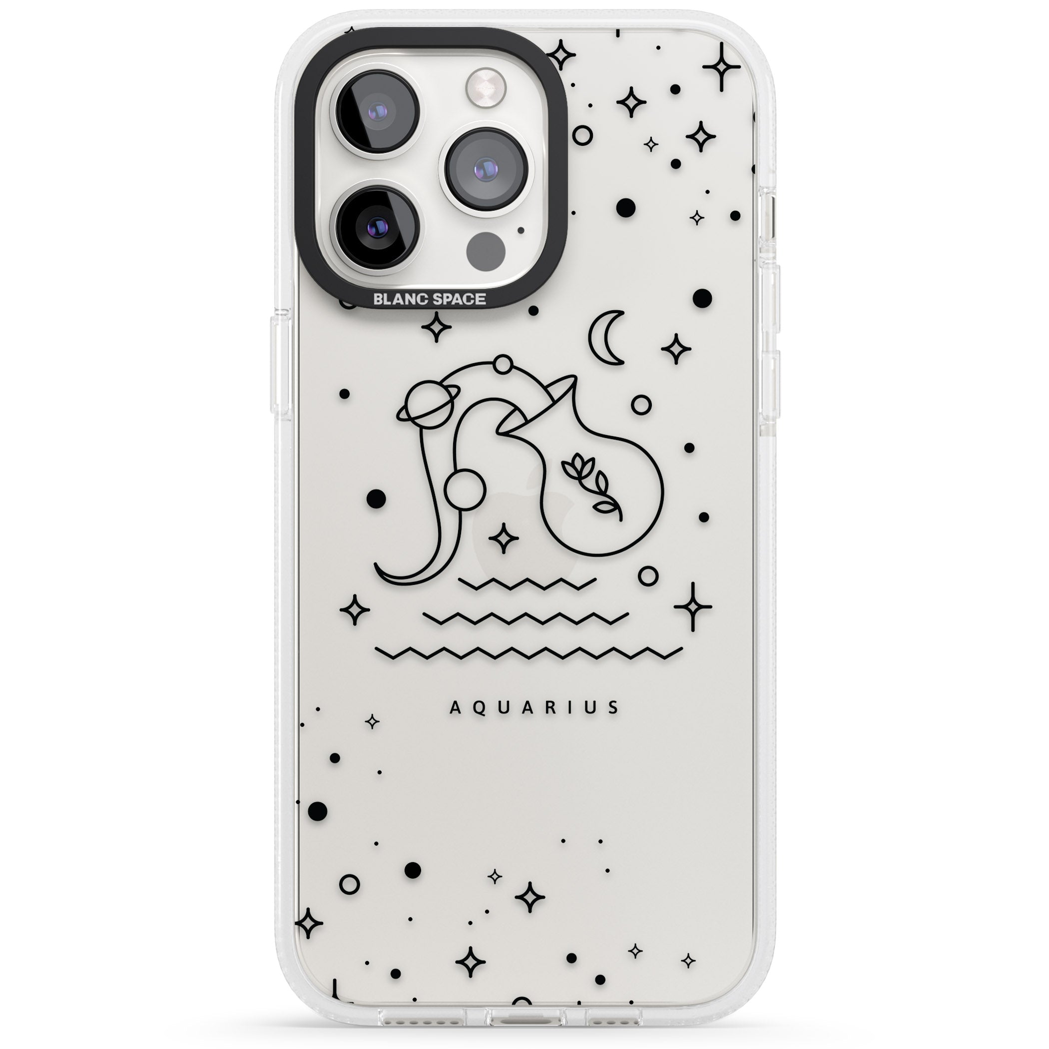 Aquarius Emblem - Transparent Design iPhone 15 Pro Max / 15 Pro / 14 Pro Max / 14 Pro / 13 Pro Clear Case Impact Air - Blanc Space