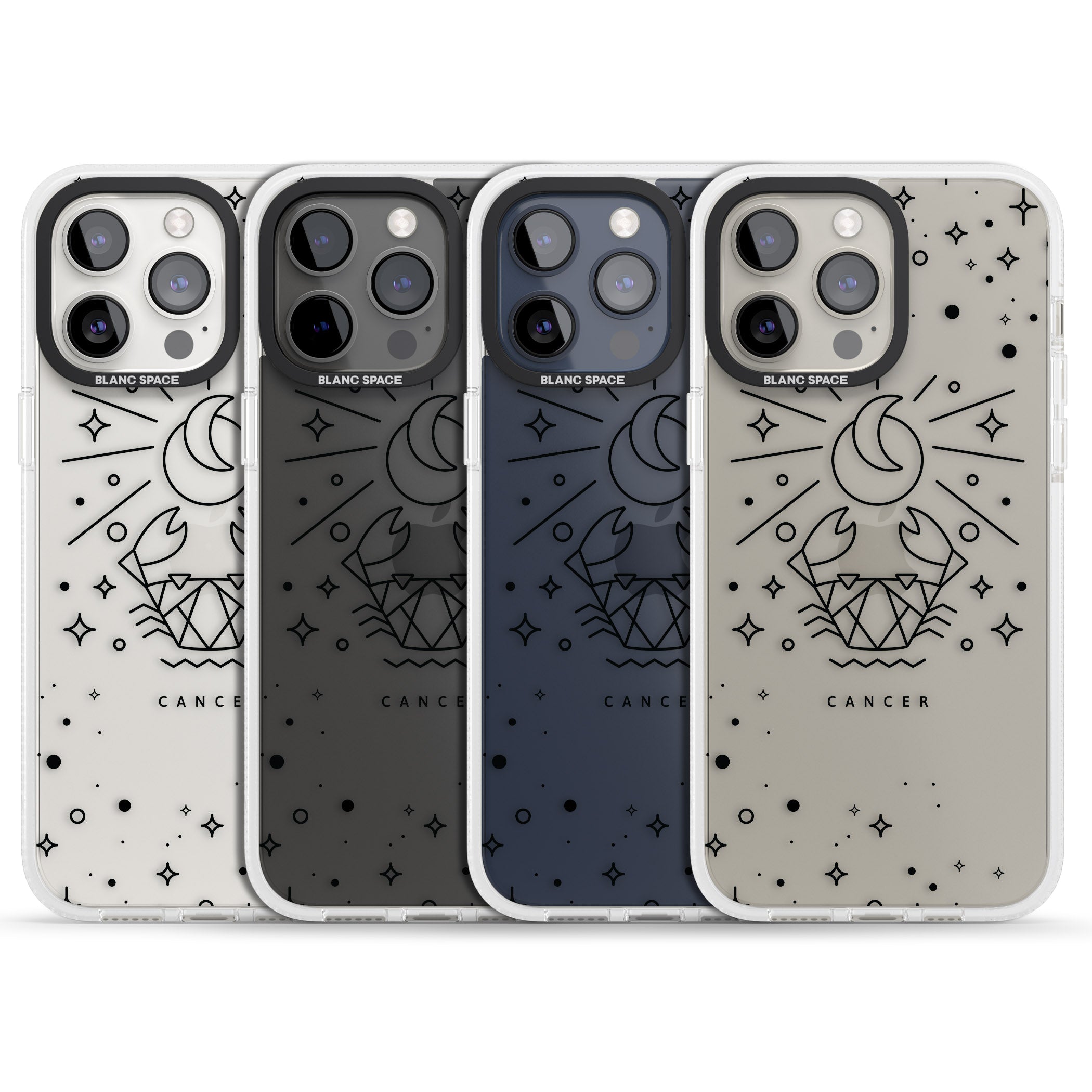 Cancer Emblem - Transparent Design iPhone 15 Pro Max / 15 Pro / 14 Pro Max / 14 Pro / 13 Pro Clear Case Impact Air - Blanc Space