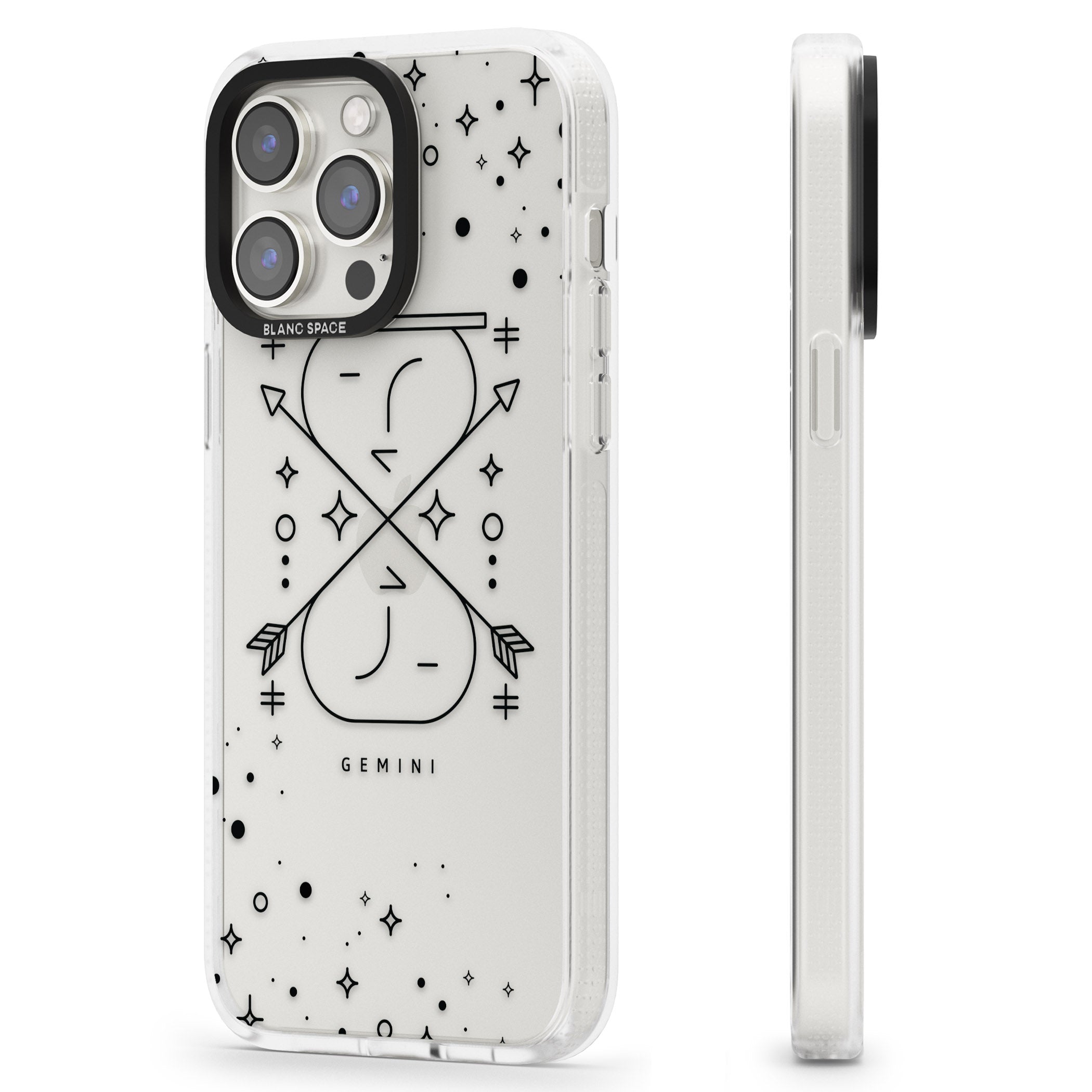 Gemini Emblem - Transparent Design iPhone 15 Pro Max / 15 Pro / 14 Pro Max / 14 Pro / 13 Pro Clear Case Impact Air - Blanc Space