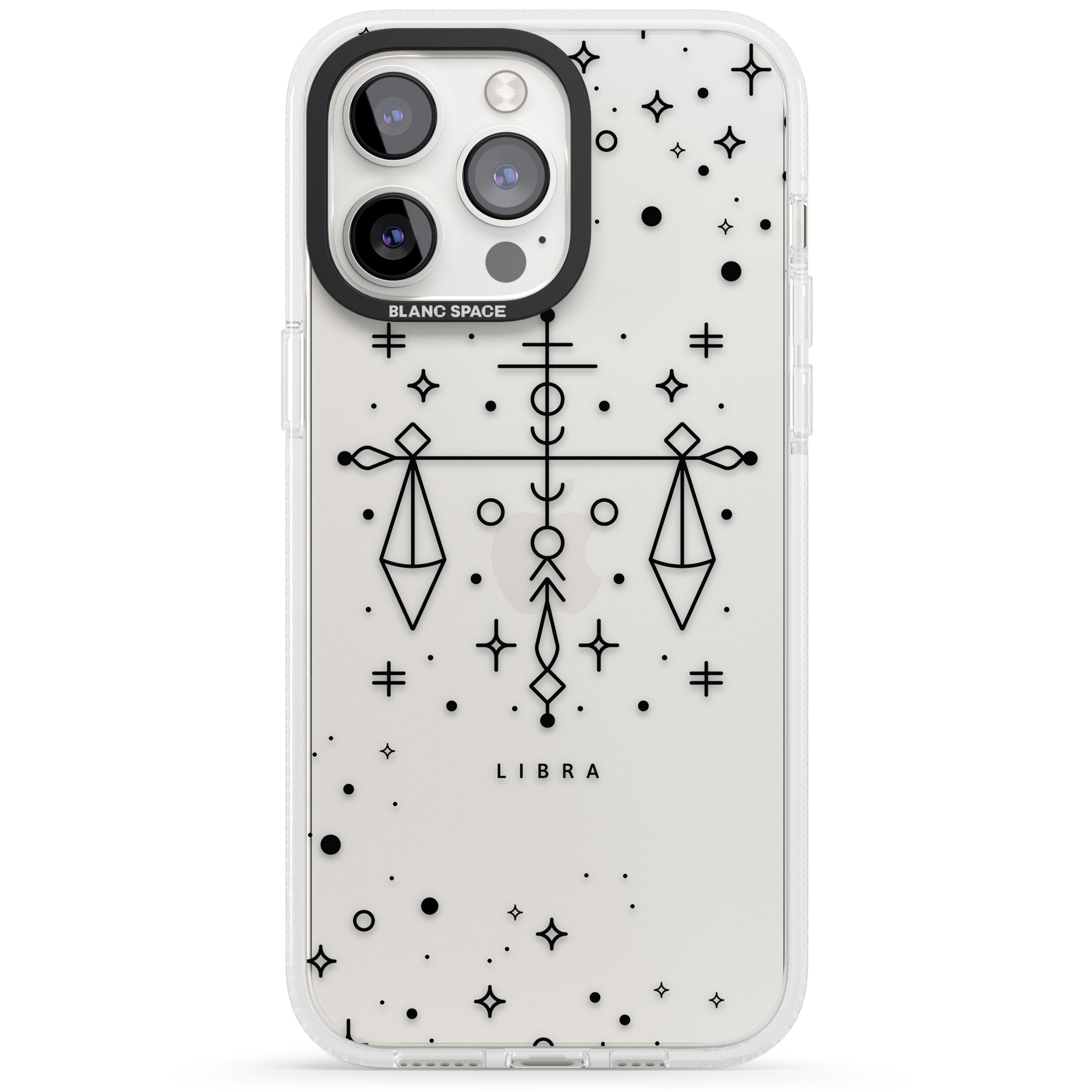 Libra Emblem - Transparent Design iPhone 15 Pro Max / 15 Pro / 14 Pro Max / 14 Pro / 13 Pro Clear Case Impact Air - Blanc Space
