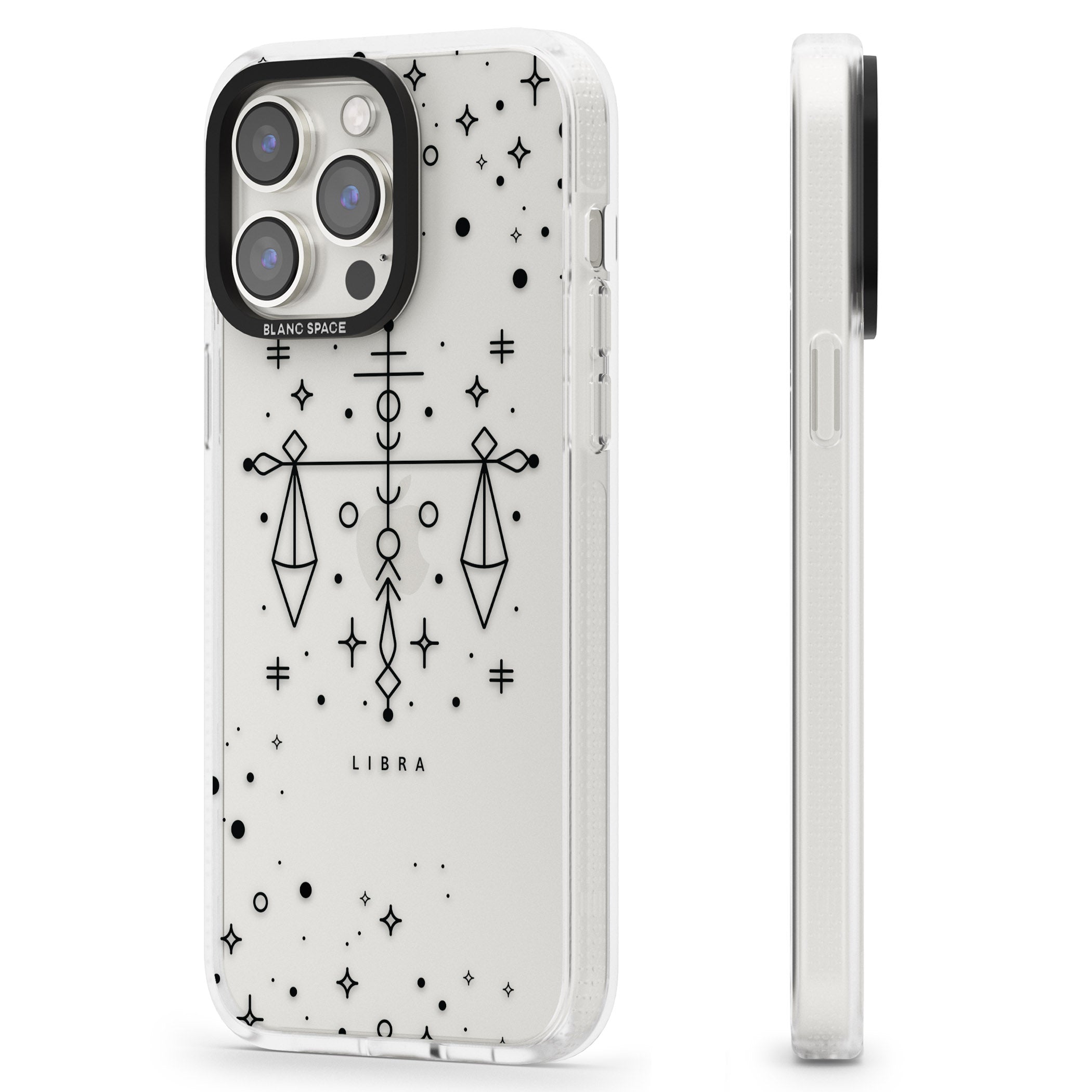 Libra Emblem - Transparent Design iPhone 15 Pro Max / 15 Pro / 14 Pro Max / 14 Pro / 13 Pro Clear Case Impact Air - Blanc Space