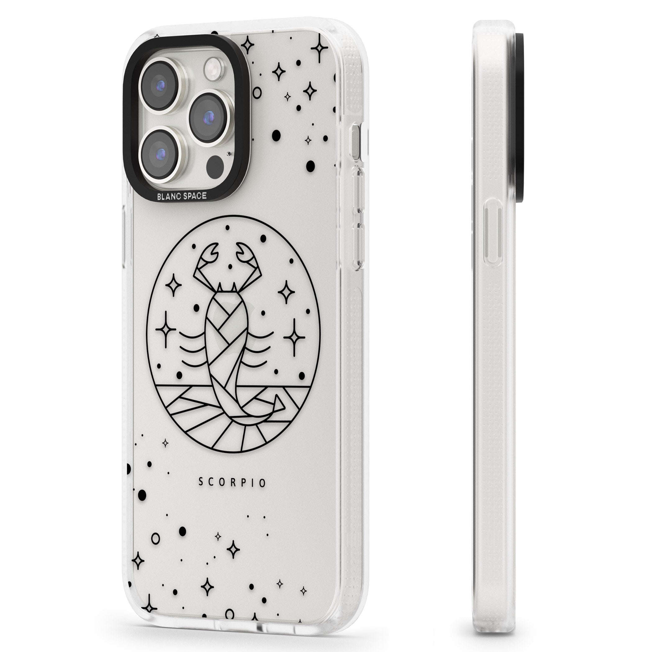 Scorpio Emblem - Transparent Design iPhone 15 Pro Max / 15 Pro / 14 Pro Max / 14 Pro / 13 Pro Clear Case Impact Air - Blanc Space