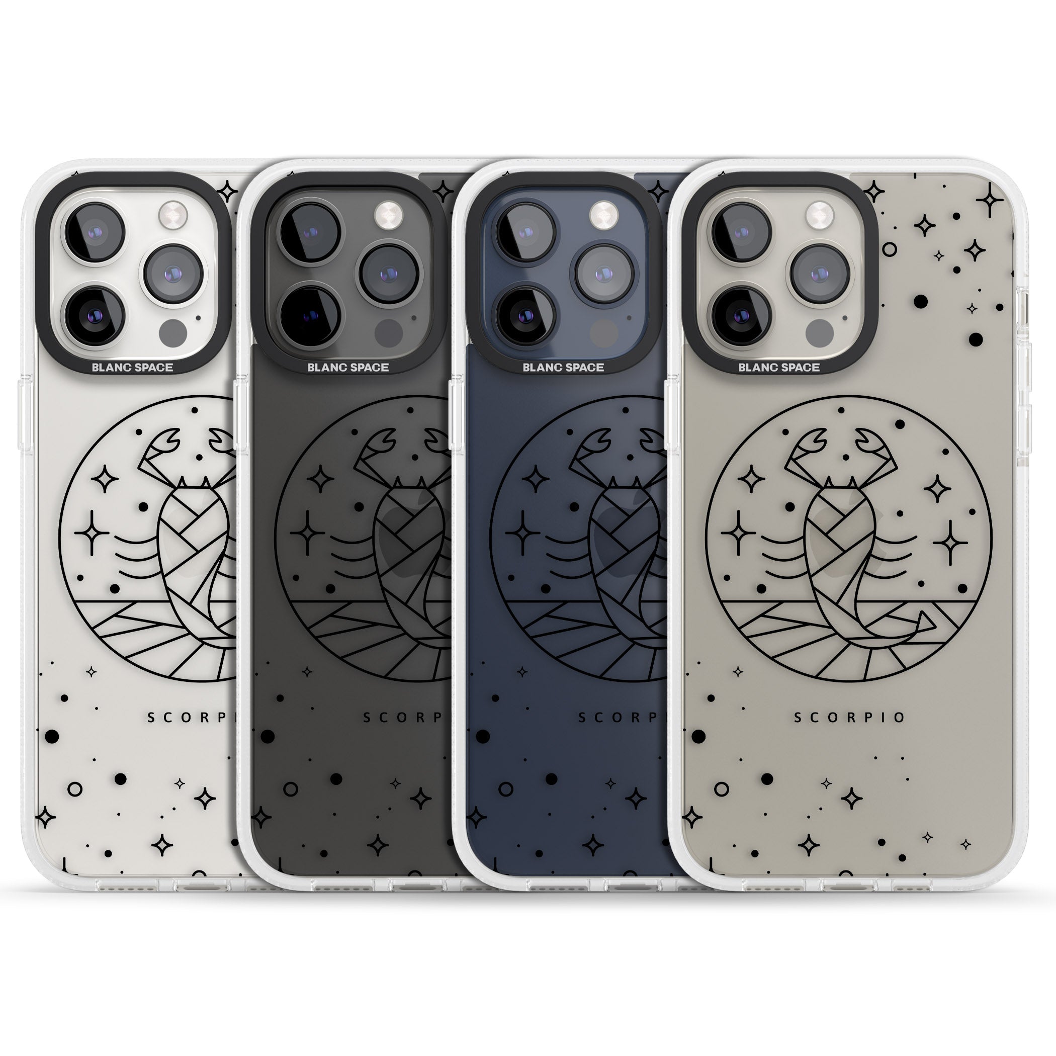 Scorpio Emblem - Transparent Design iPhone 15 Pro Max / 15 Pro / 14 Pro Max / 14 Pro / 13 Pro Clear Case Impact Air - Blanc Space