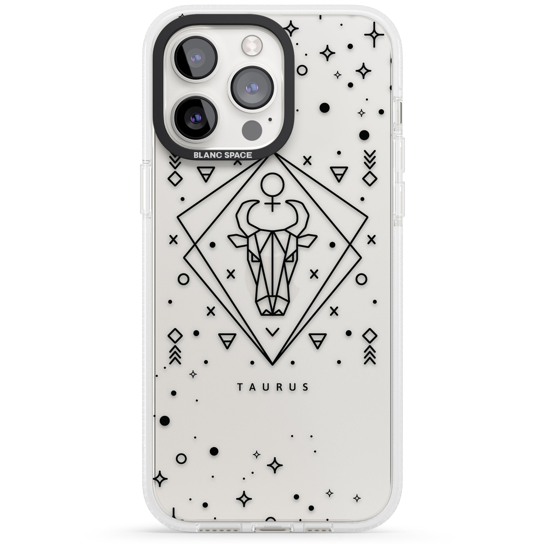 Taurus Emblem - Transparent Design iPhone 15 Pro Max / 15 Pro / 14 Pro Max / 14 Pro / 13 Pro Clear Case Impact Air - Blanc Space