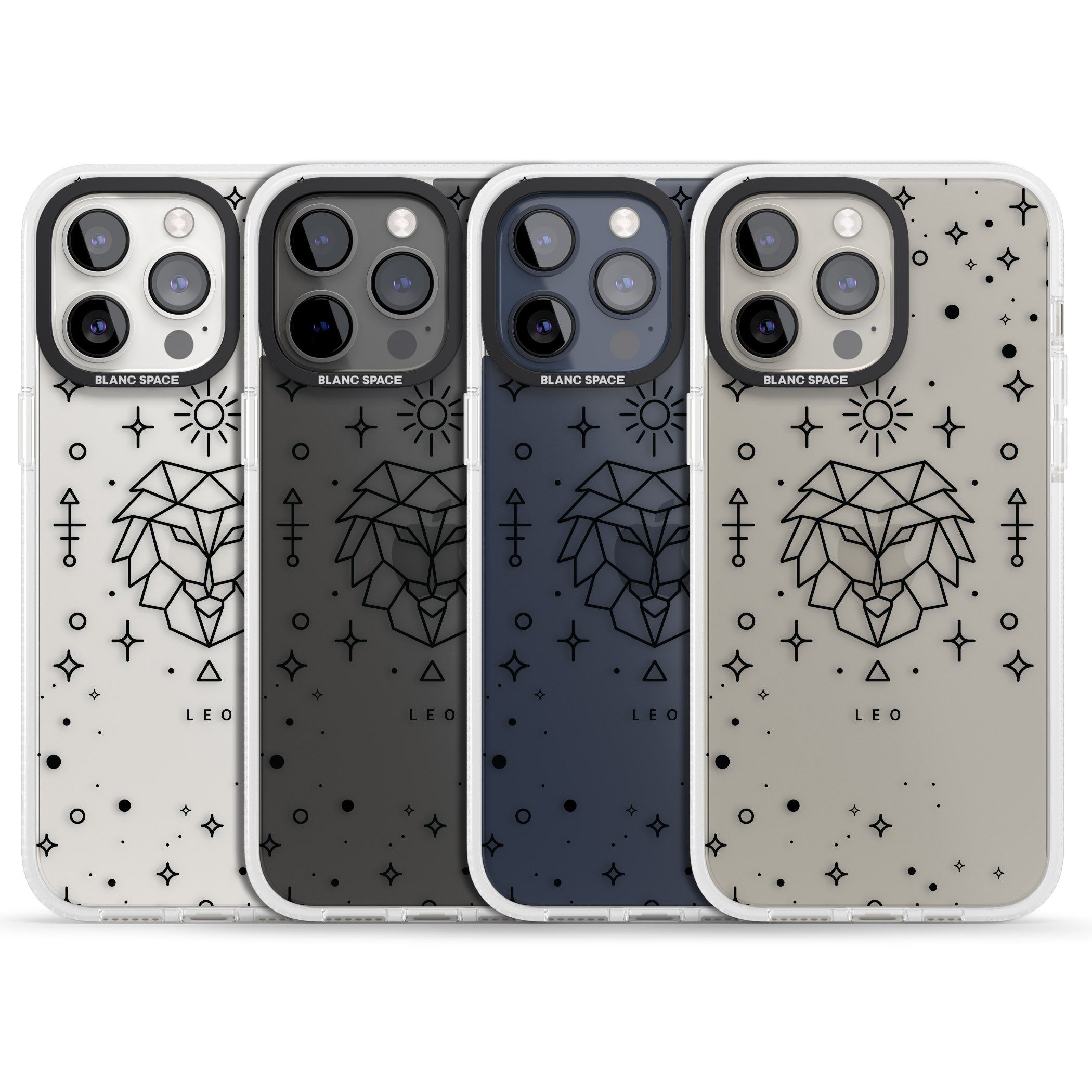Leo Emblem - Transparent Design iPhone 15 Pro Max / 15 Pro / 14 Pro Max / 14 Pro / 13 Pro Clear Case Impact Air - Blanc Space
