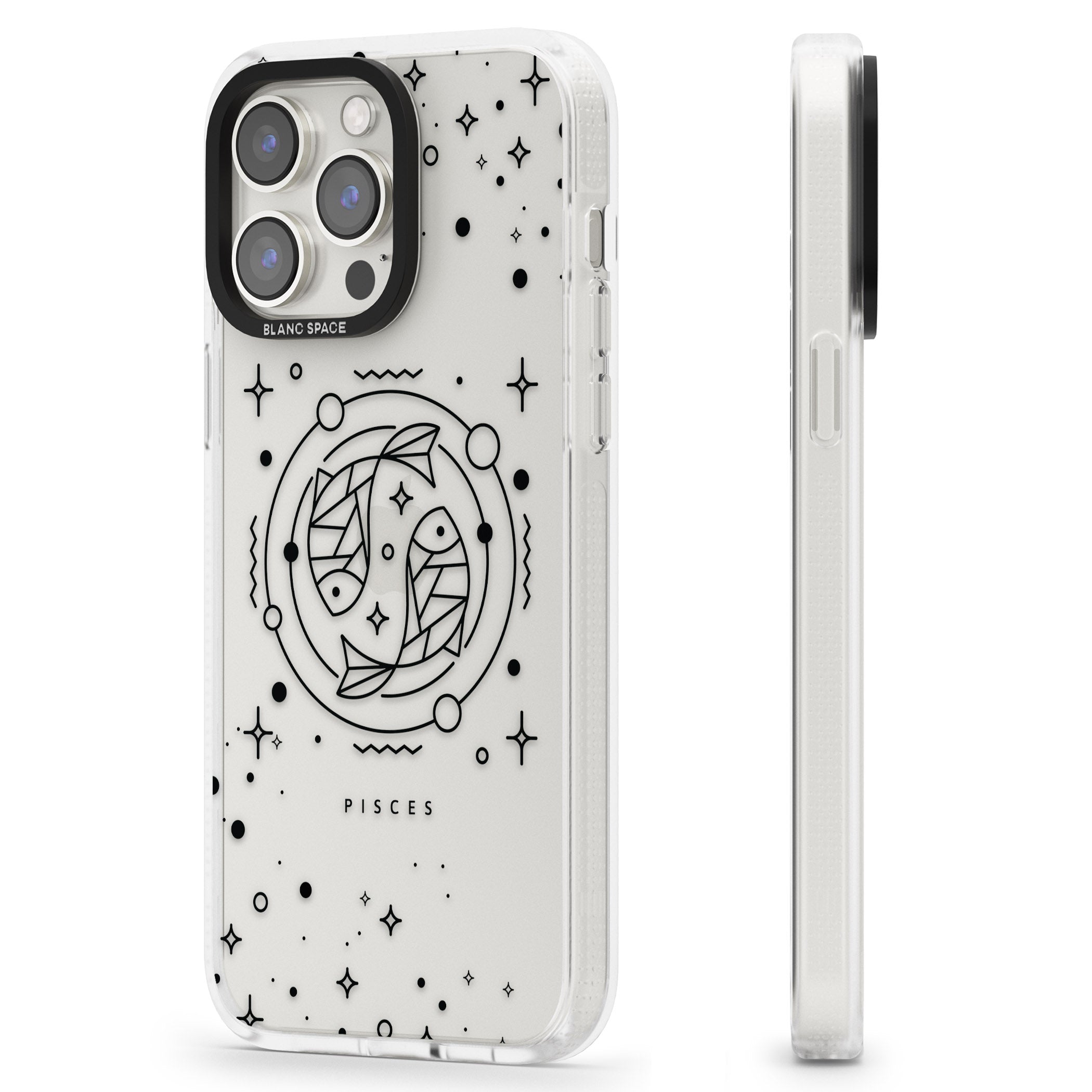 Pisces Emblem - Transparent Design iPhone 15 Pro Max / 15 Pro / 14 Pro Max / 14 Pro / 13 Pro Clear Case Impact Air - Blanc Space