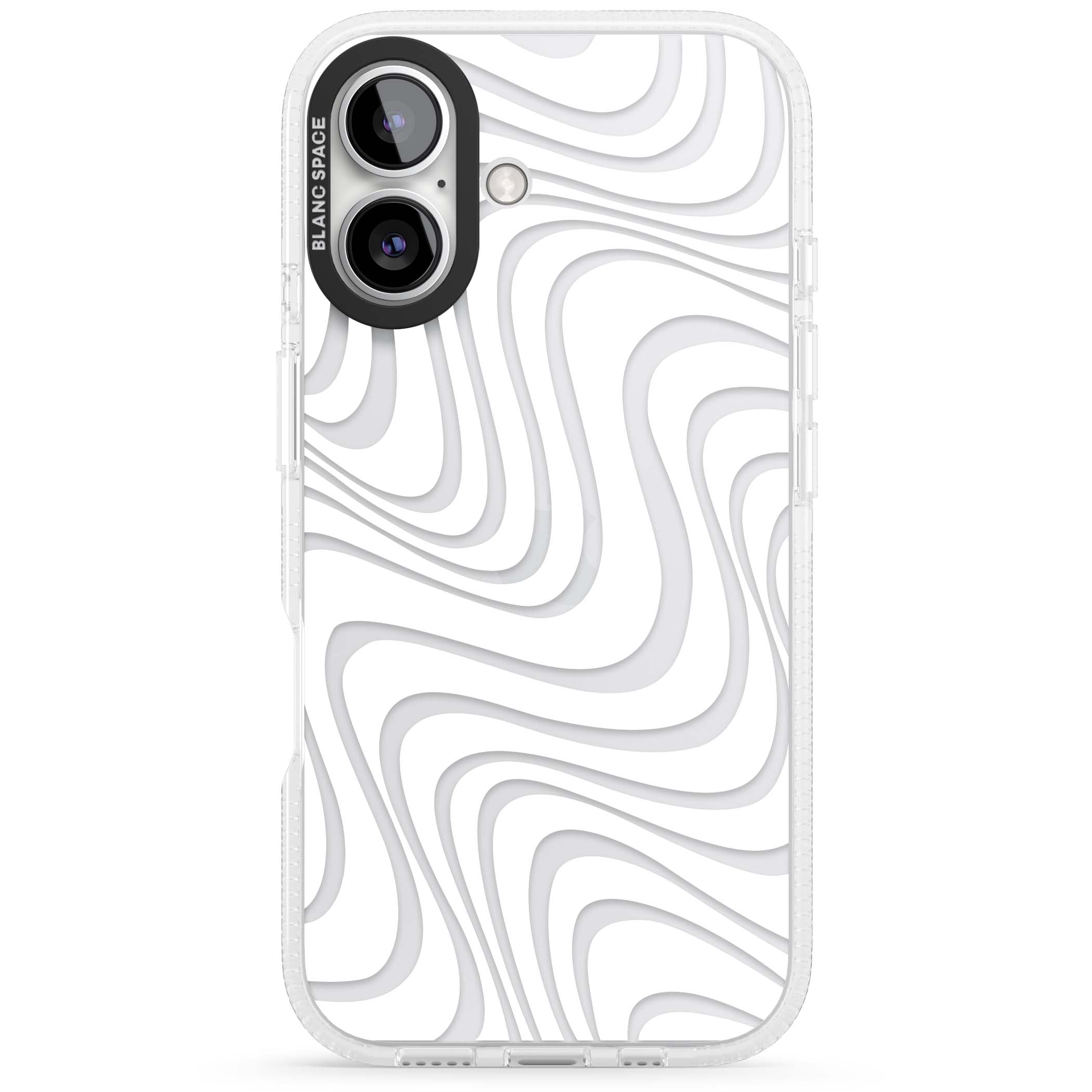 White Abstract Waves abstract iPhone case featuring flowing grey wave pattern on clear background | Clear Case Impact Air case for iPhone 16, iPhone 16 Plus