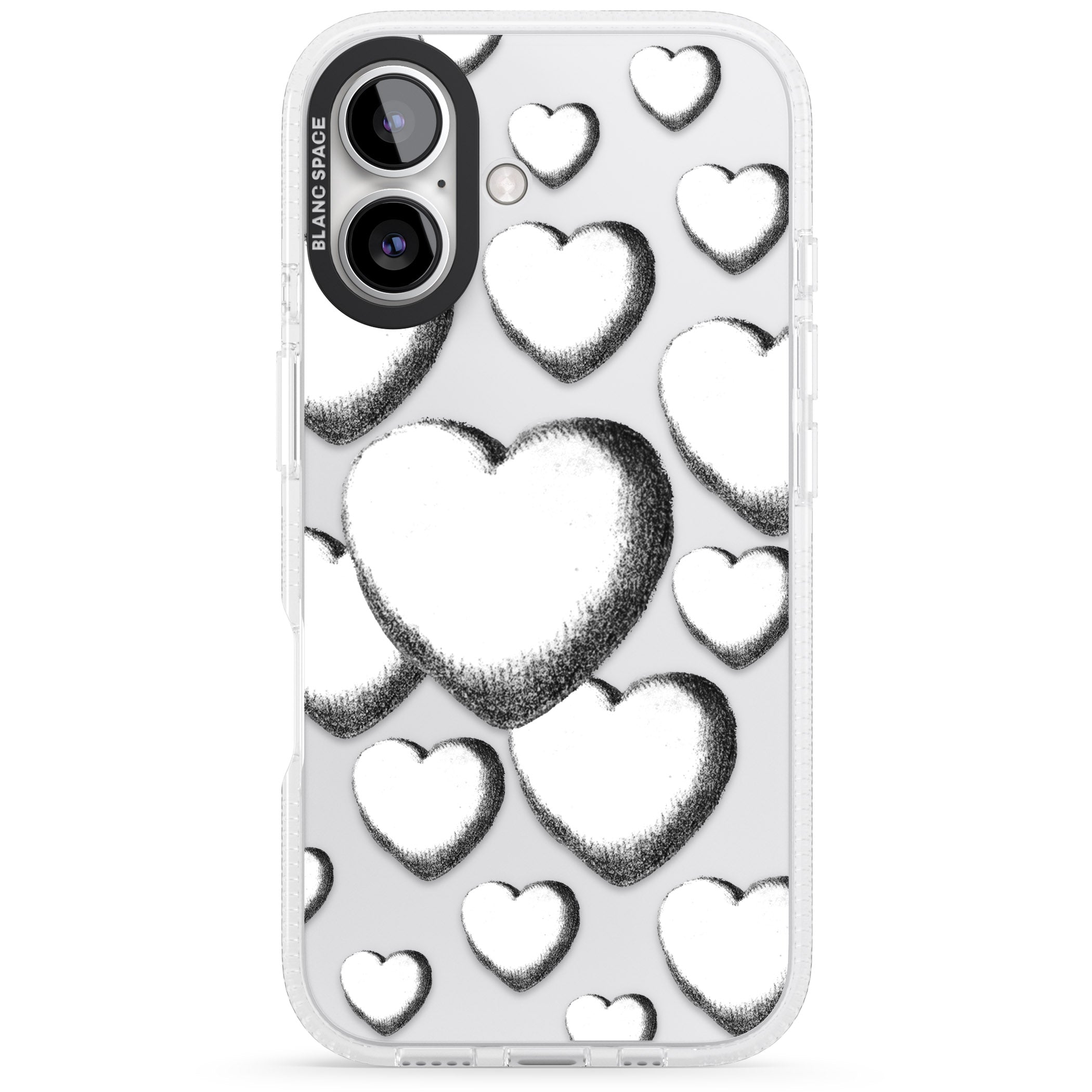 Hand-Drawn Hearts iPhone 16 / 16 Plus Clear Case Impact Air - Blanc Space