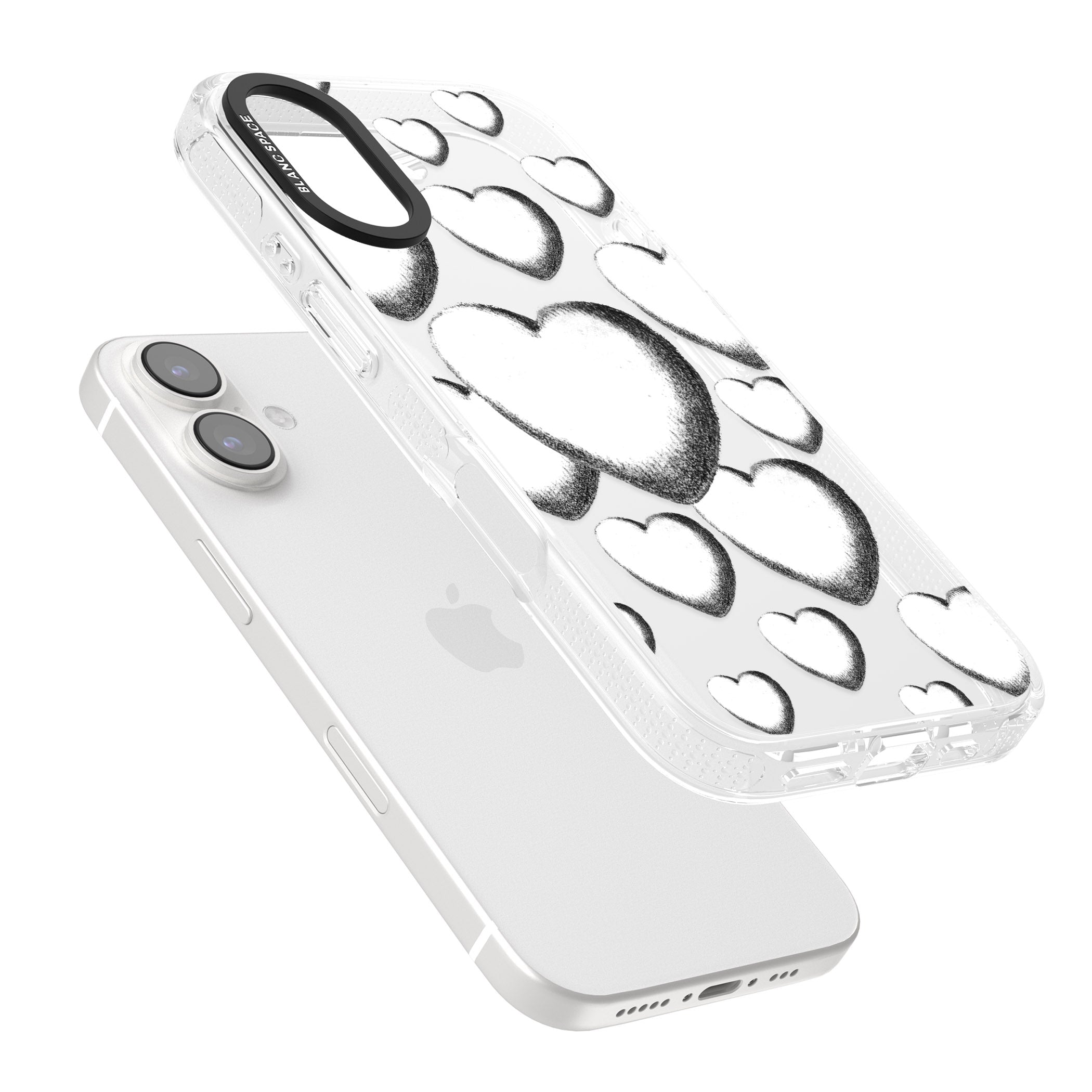 Hand-Drawn Hearts iPhone 16 / 16 Plus Clear Case Impact Air - Blanc Space