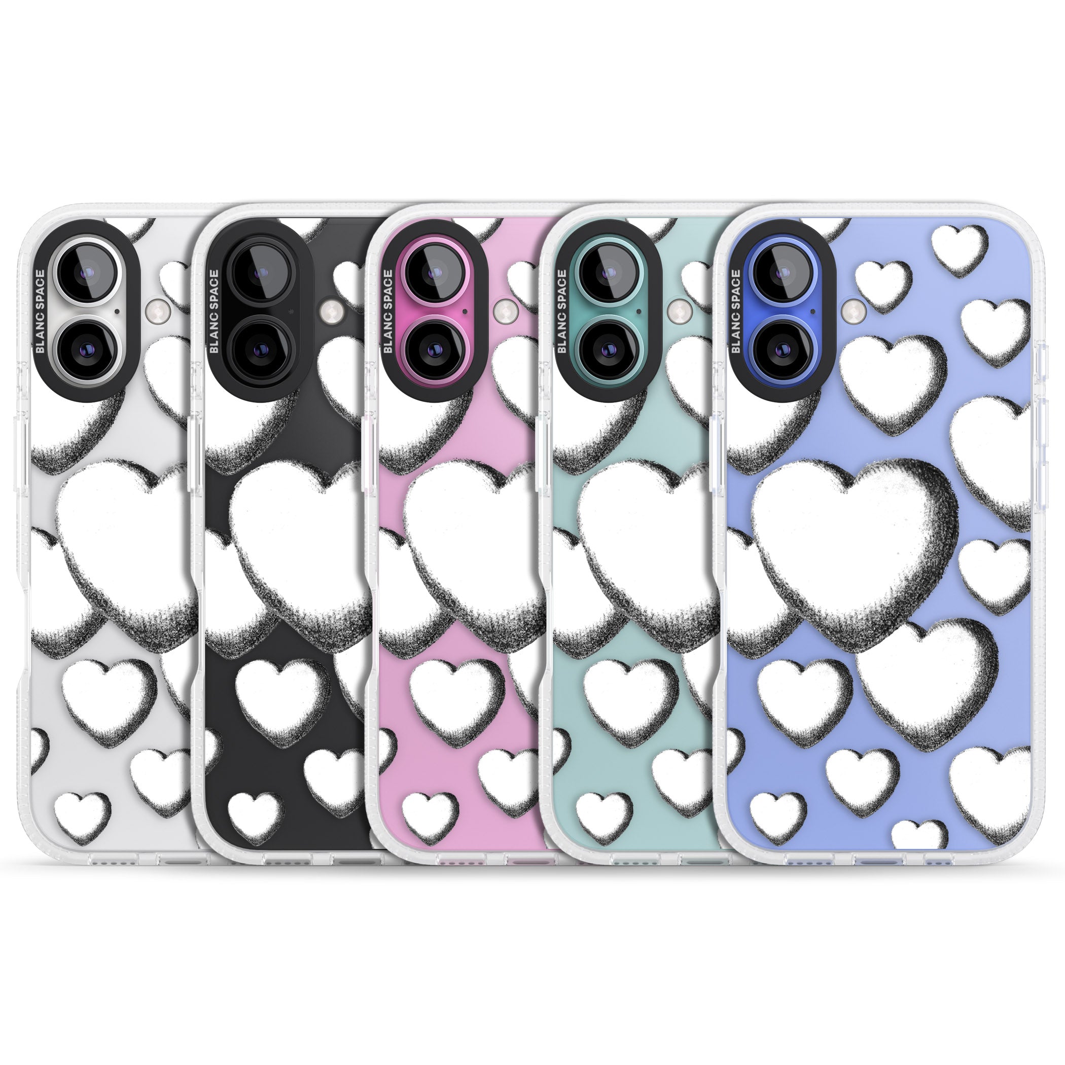 Hand-Drawn Hearts iPhone 16 / 16 Plus Clear Case Impact Air - Blanc Space