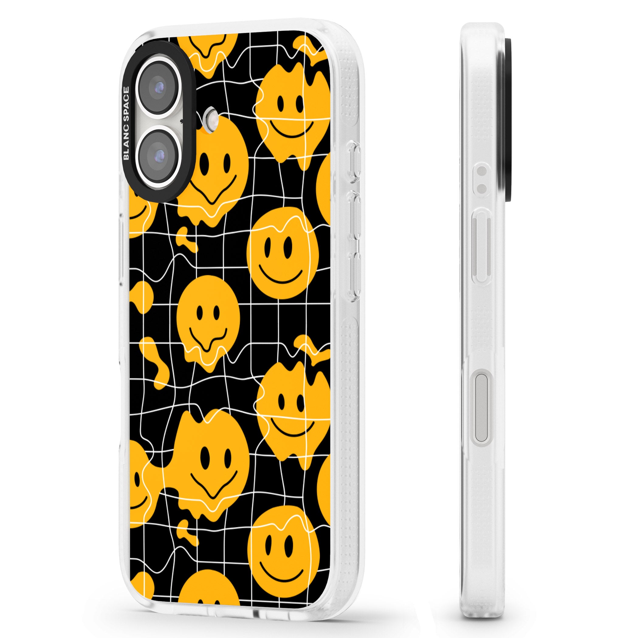 Acid Face Grid Pattern iPhone 16 / 16 Plus Clear Case Impact Air - Blanc Space