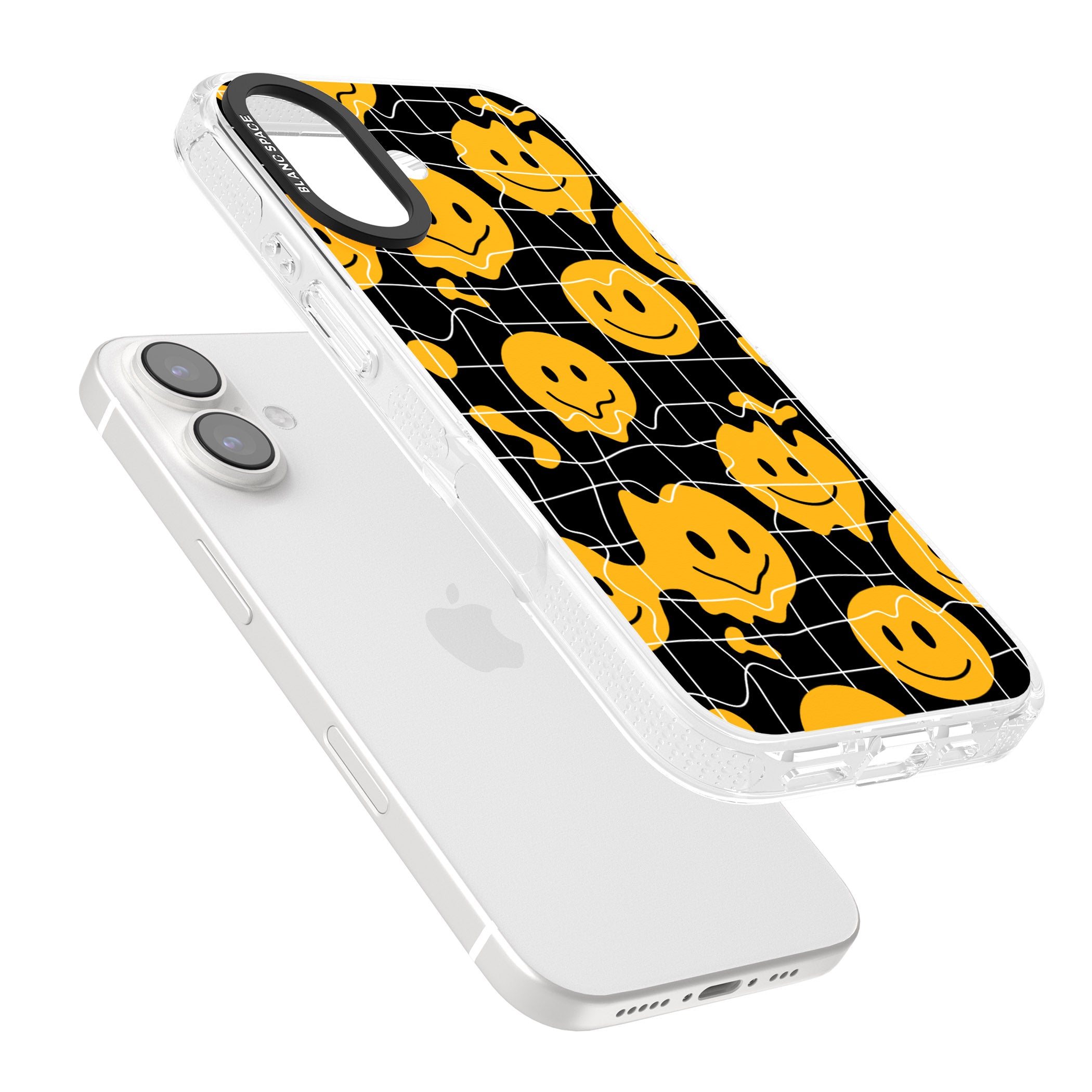 Acid Face Grid Pattern iPhone 16 / 16 Plus Clear Case Impact Air - Blanc Space