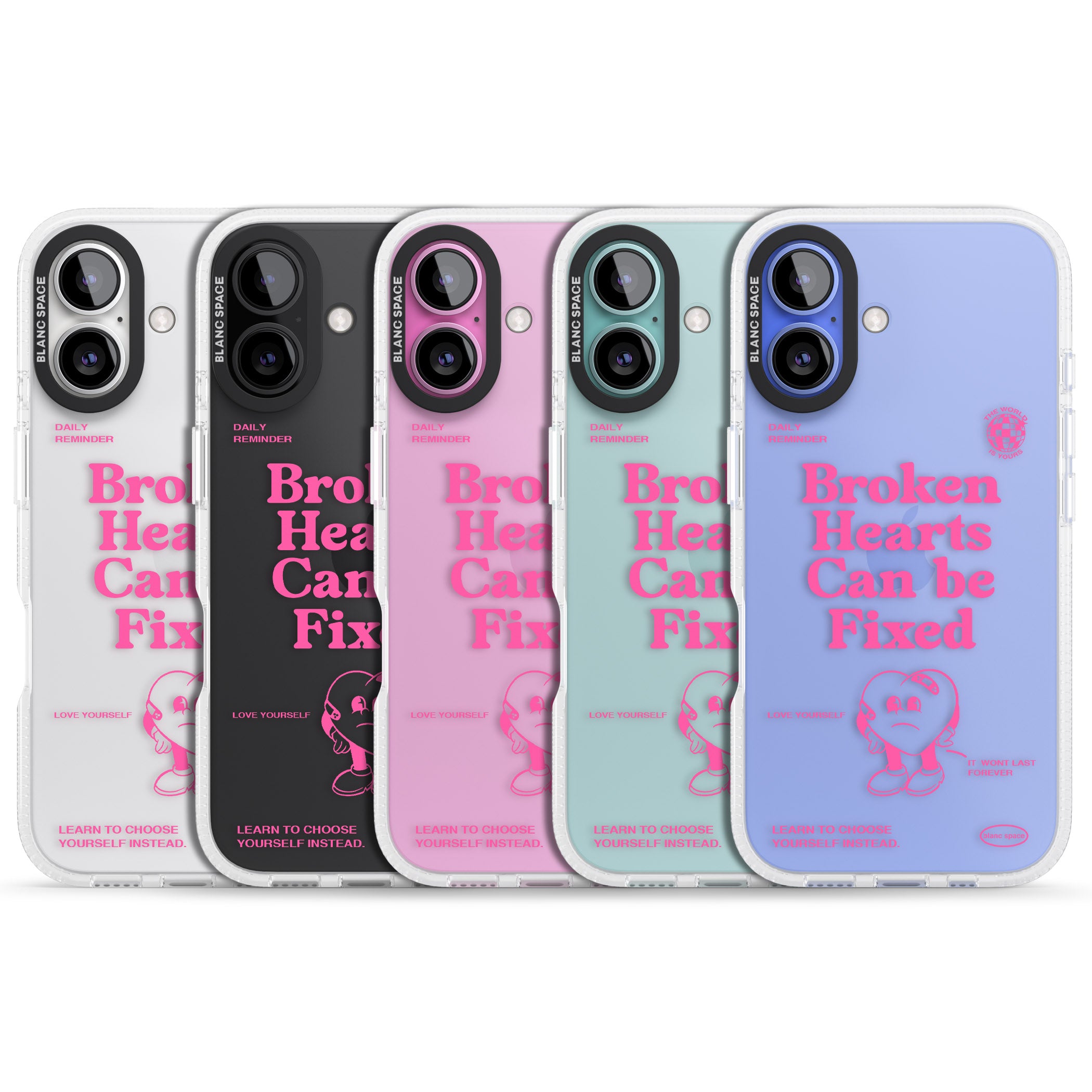 Broken Hearts Can Be Fixed iPhone 16 / 16 Plus Clear Case Impact Air - Blanc Space