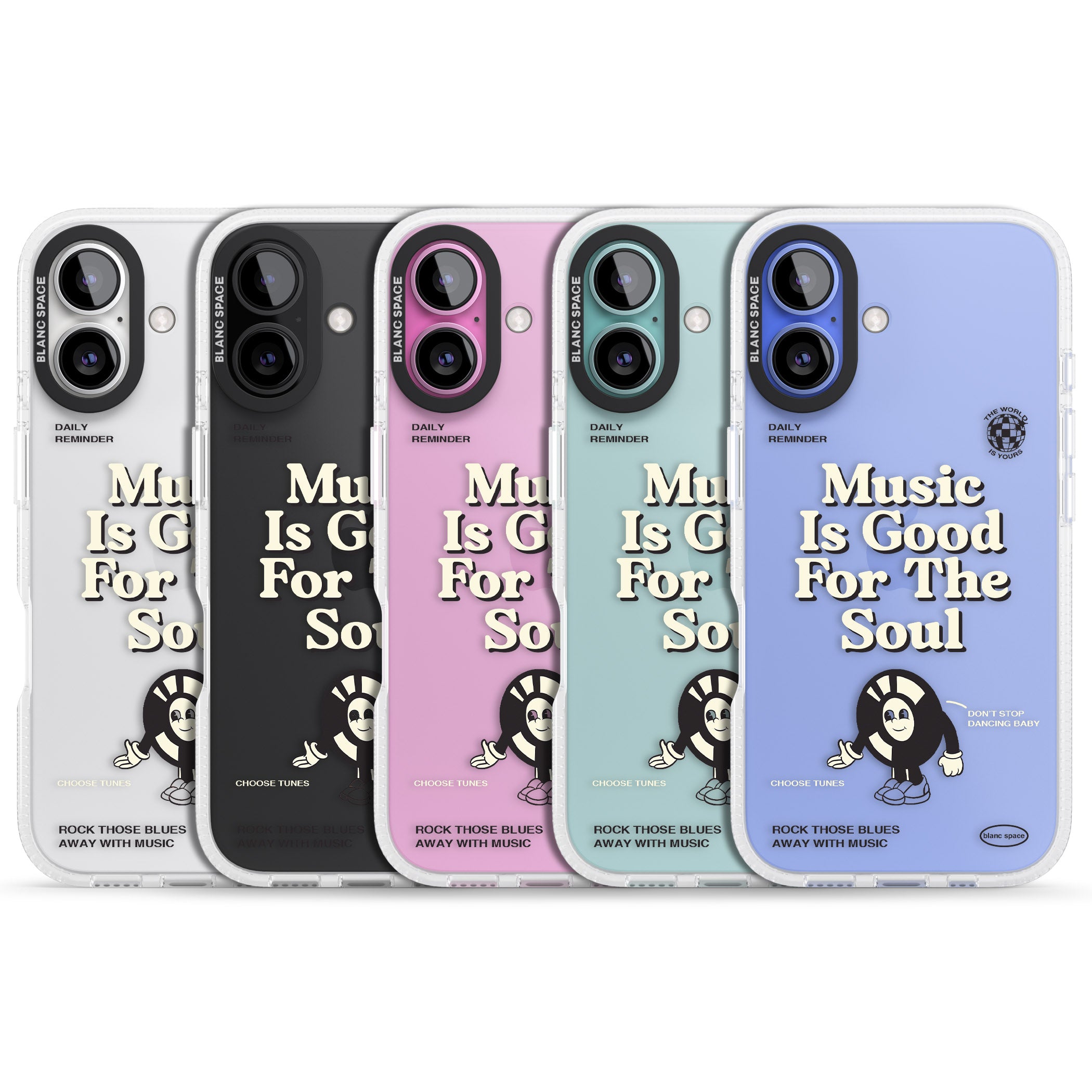 Music Is Good For The Soul iPhone 16 / 16 Plus Clear Case Impact Air - Blanc Space