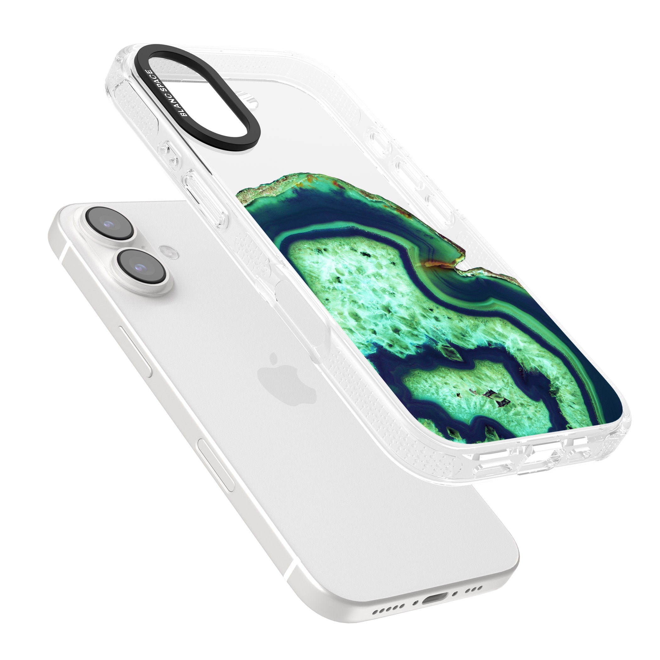 Neon Green & Blue Agate Crystal Transparent Design iPhone 16 / 16 Plus Clear Case Impact Air - Blanc Space