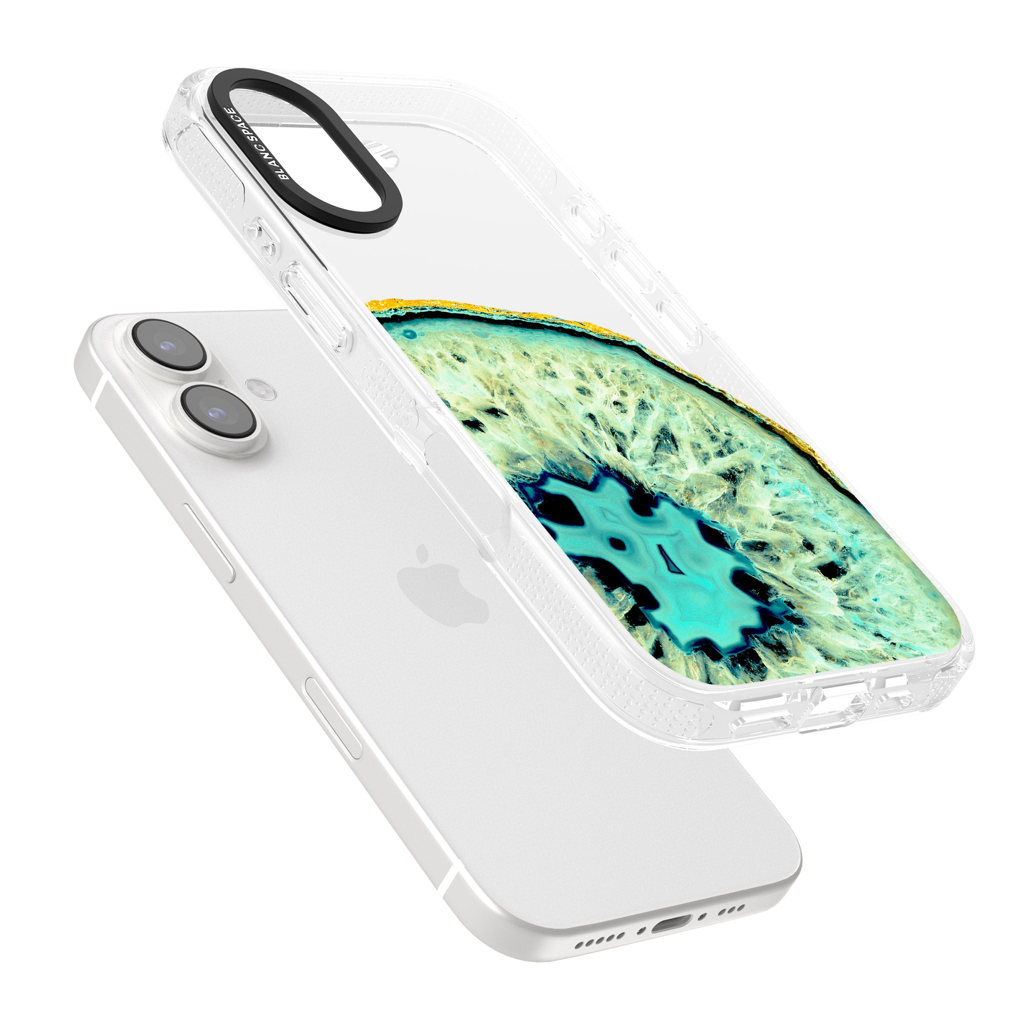 Turquoise & Green Gemstone Crystal Clear Design iPhone 16 / 16 Plus Clear Case Impact Air - Blanc Space
