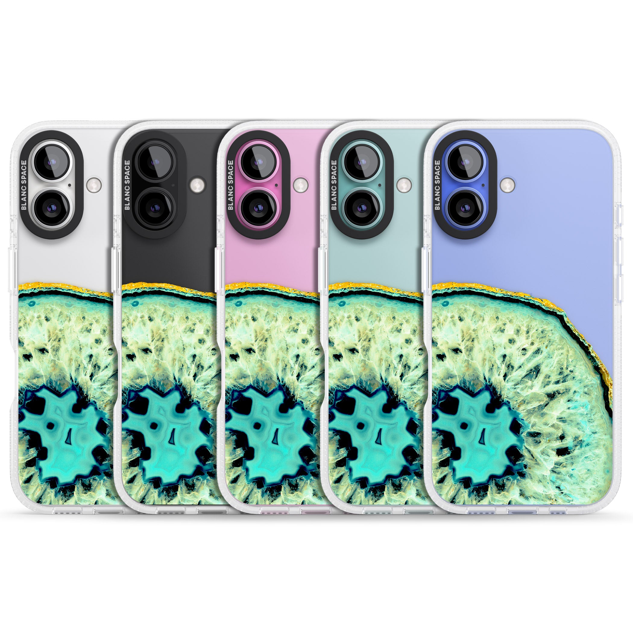 Turquoise & Green Gemstone Crystal Clear Design iPhone 16 / 16 Plus Clear Case Impact Air - Blanc Space