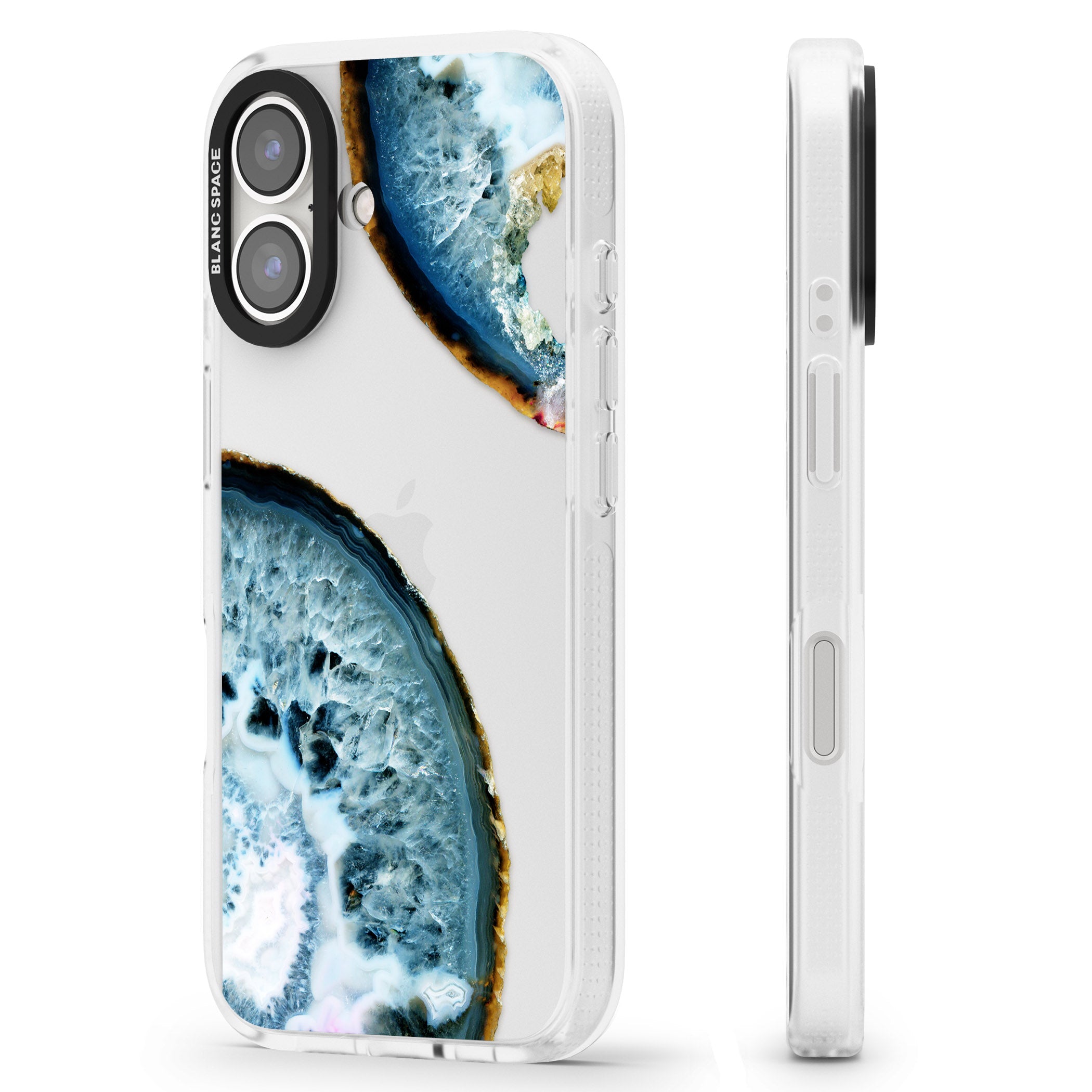 Blue, White & Yellow Agate Gemstone iPhone 16 / 16 Plus Clear Case Impact Air - Blanc Space