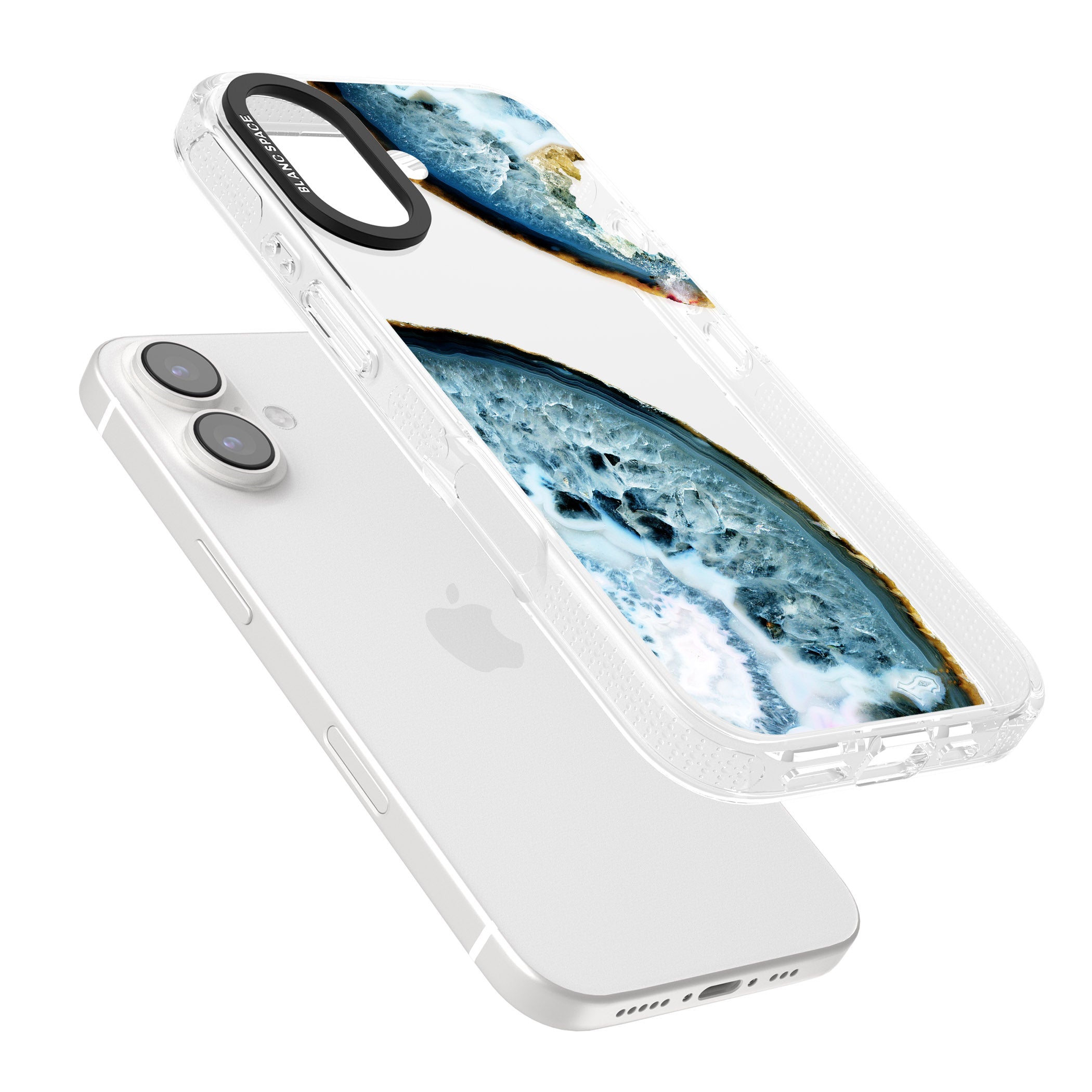 Blue, White & Yellow Agate Gemstone iPhone 16 / 16 Plus Clear Case Impact Air - Blanc Space