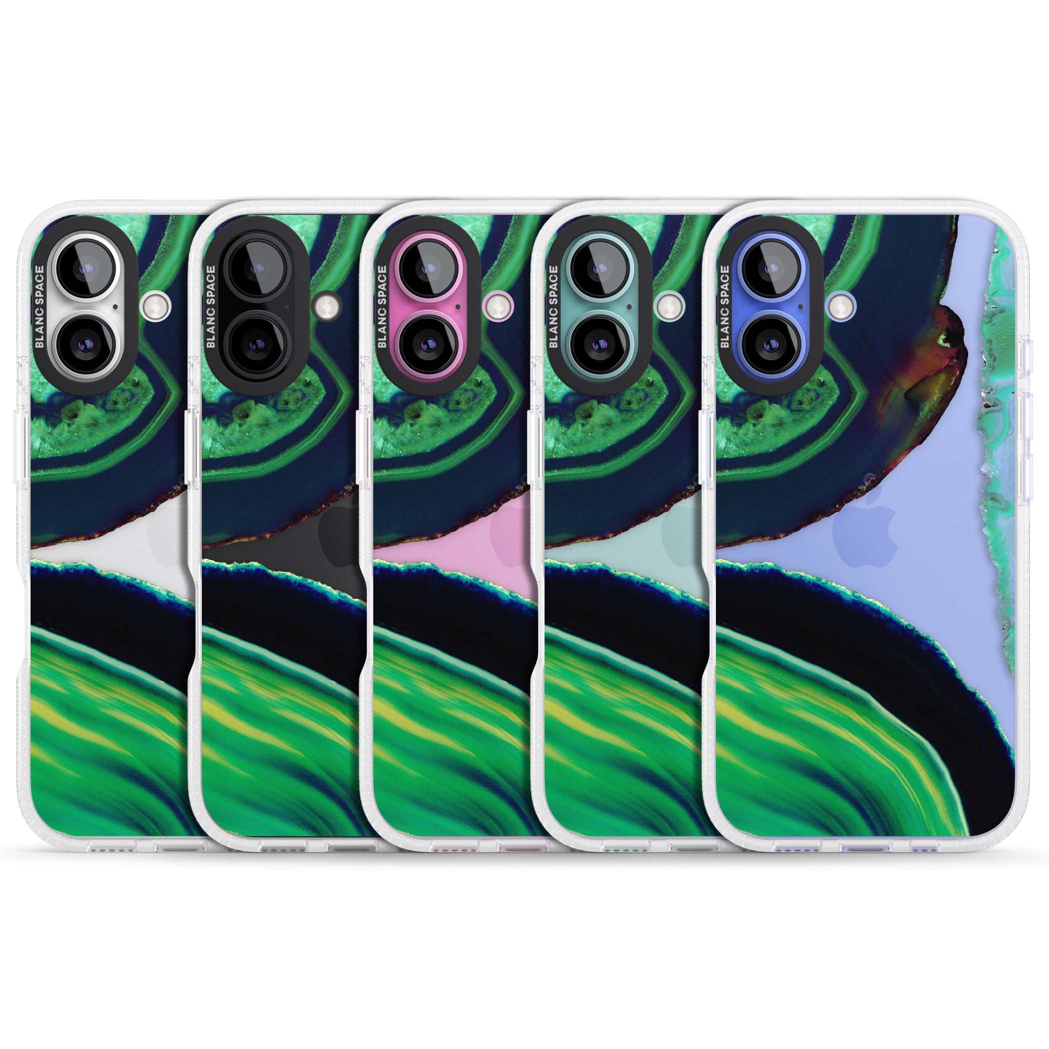 Green & Navy Gemstone Crystal Clear Design iPhone 16 / 16 Plus Clear Case Impact Air - Blanc Space