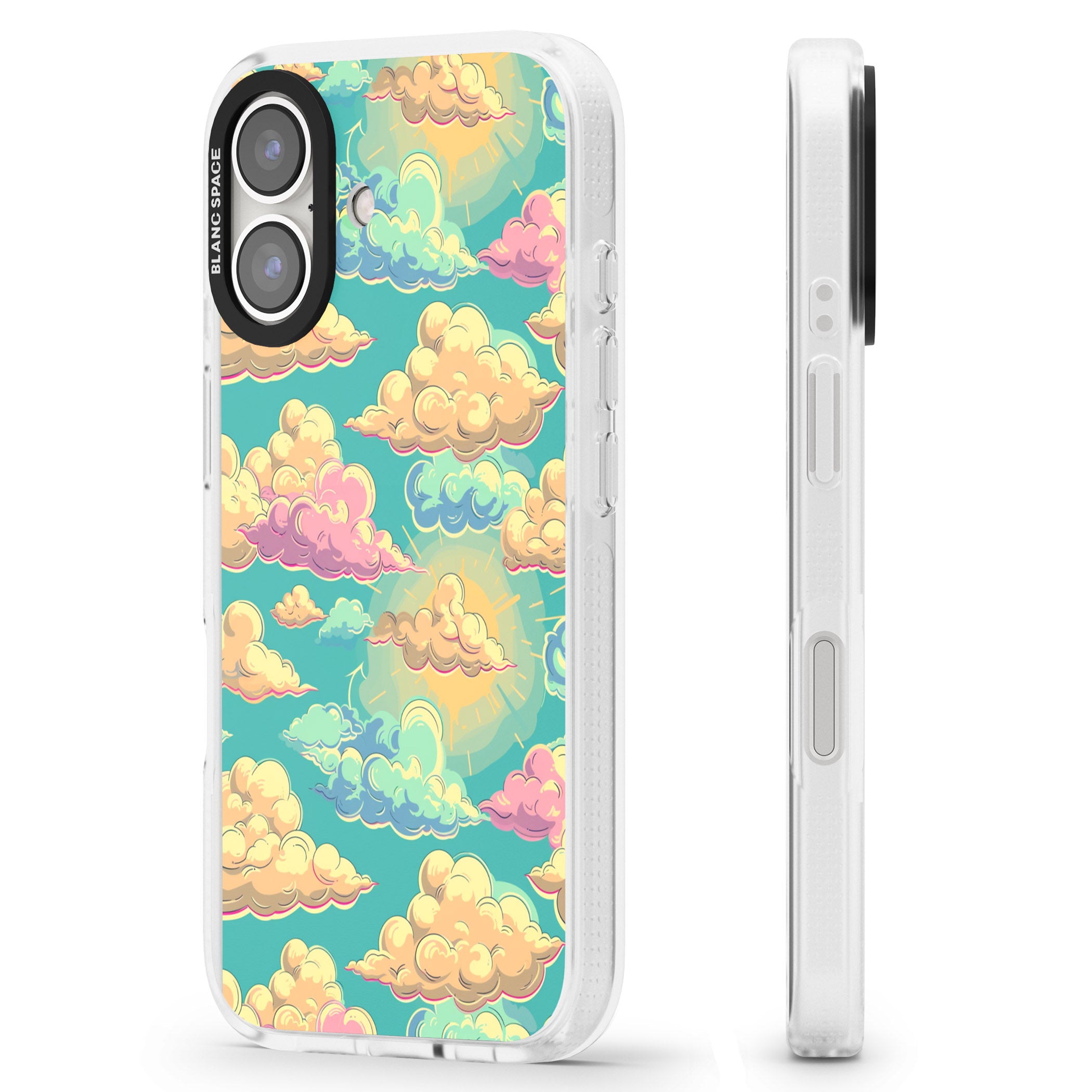 Pastel Clouds iPhone 16 / 16 Plus Clear Case Impact Air - Blanc Space