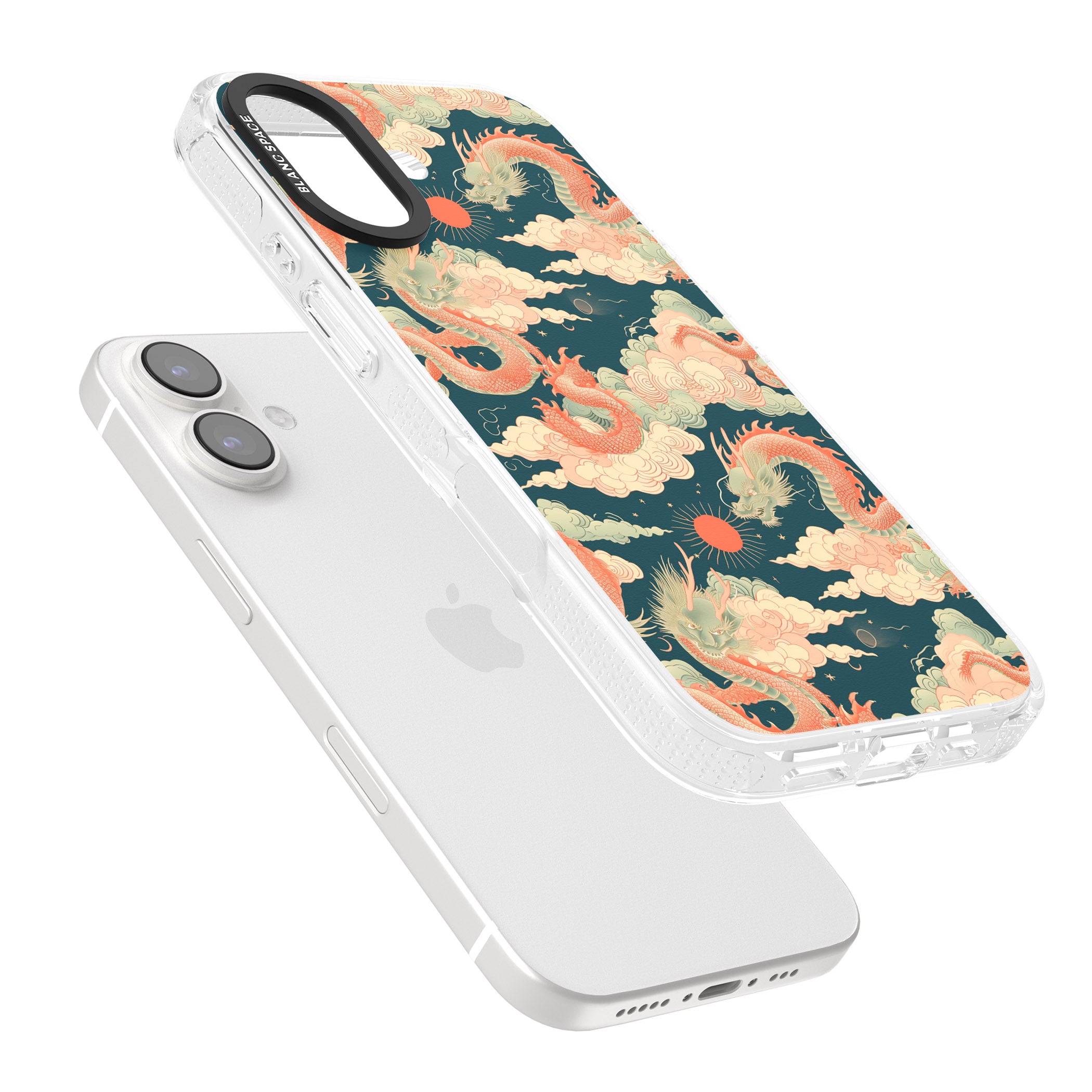 Chinese Dragons & Clouds iPhone 16 / 16 Plus Clear Case Impact Air - Blanc Space