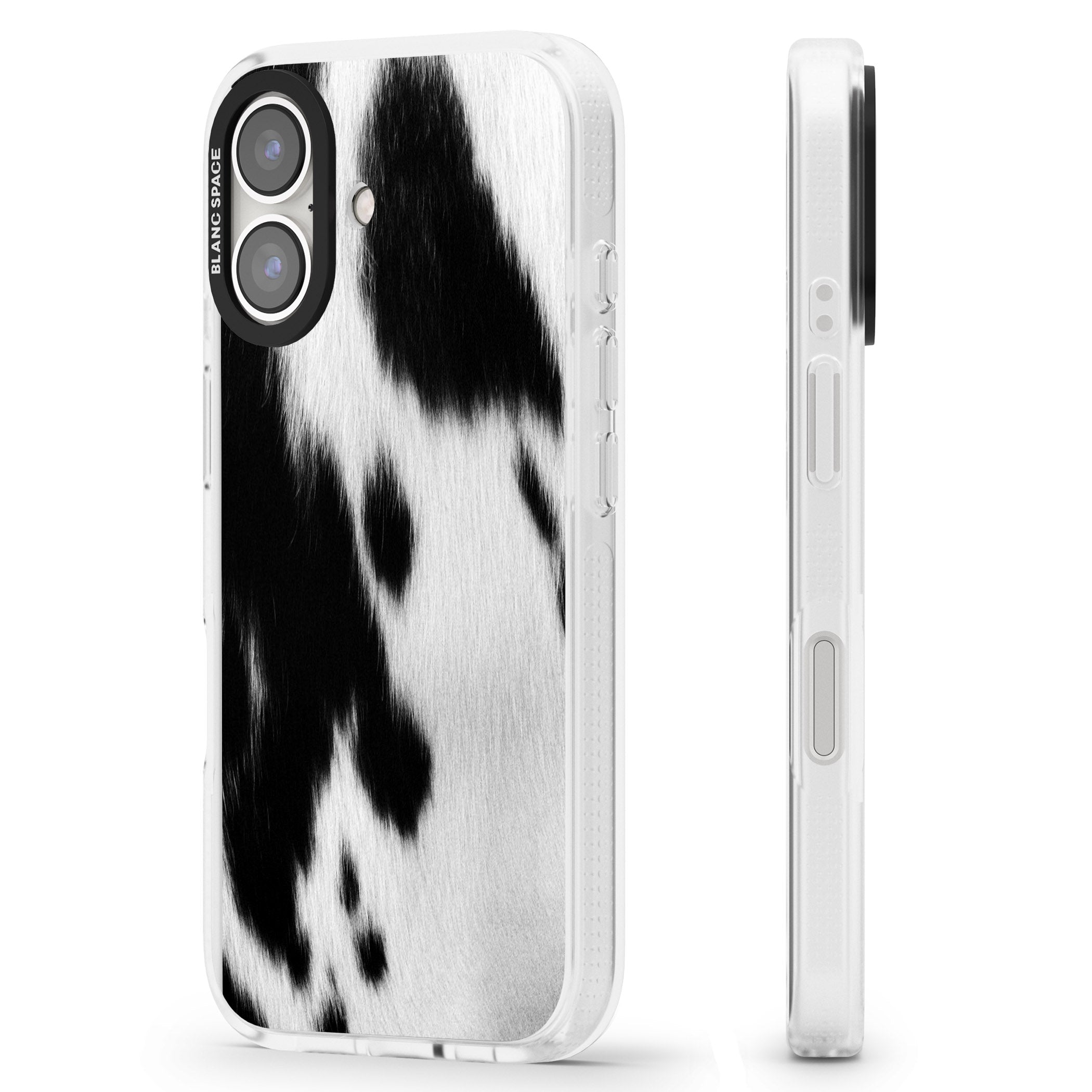 Designer Fashion Cowhide iPhone 16 / 16 Plus Clear Case Impact Air - Blanc Space