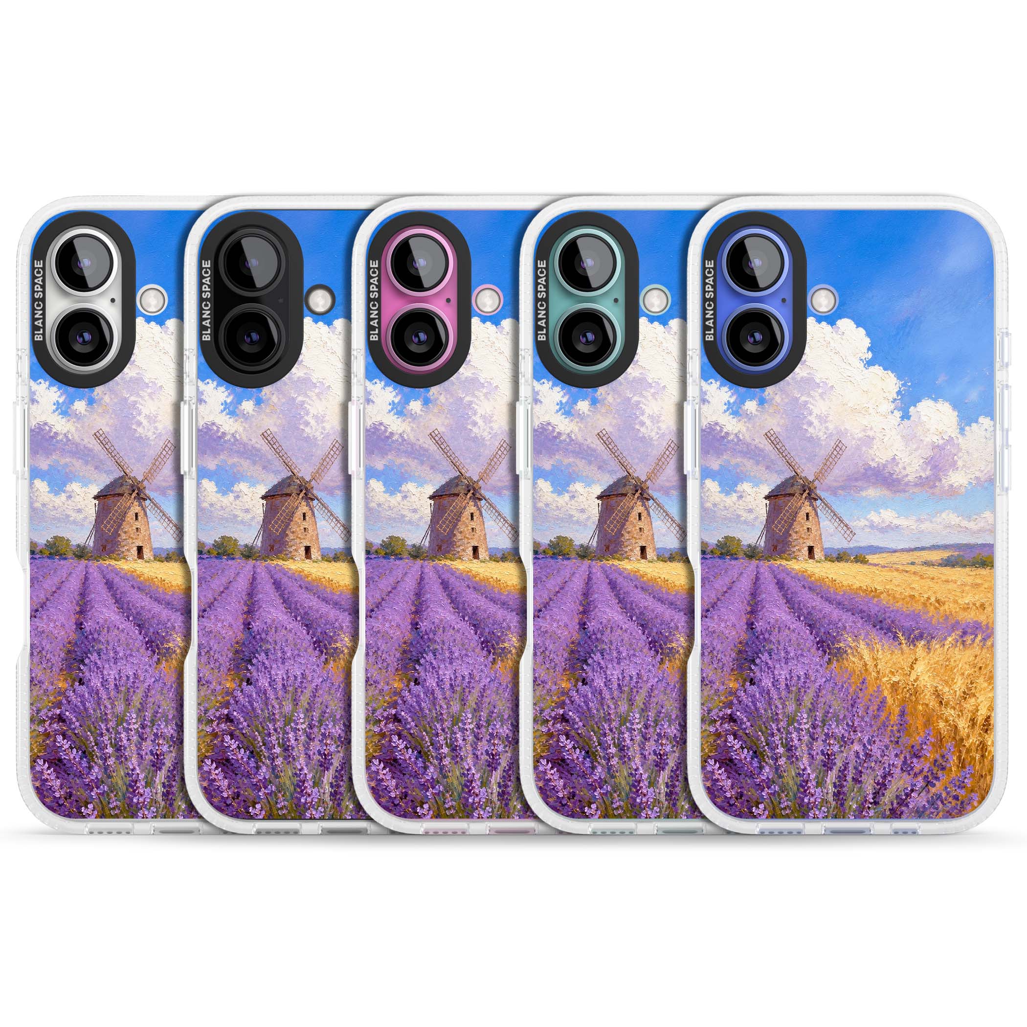 Lavender Mill cottagecore iPhone case featuring a French windmill, lavender field and golden wheat oil painting | Clear Case Impact Air case for iPhone 16, iPhone 16 Plus