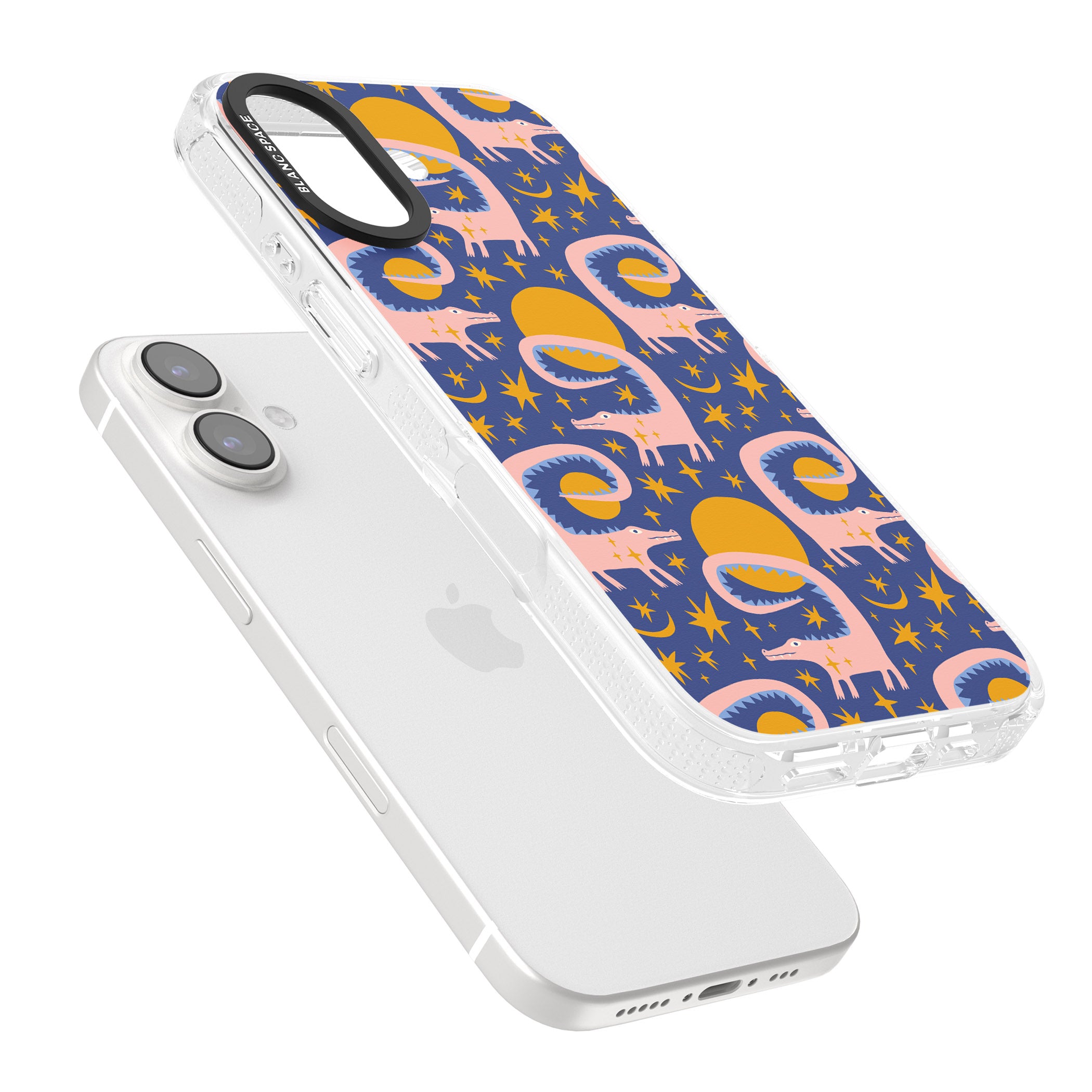 Sun Croc Pattern iPhone 16 / 16 Plus Clear Case Impact Air - Blanc Space