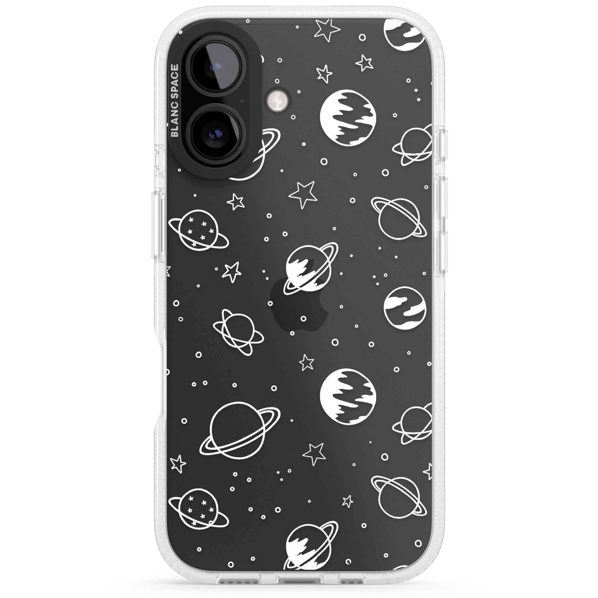 Cosmic Outer Space Design White on Clear iPhone 16 / 16 Plus Clear Case Impact Air - Blanc Space