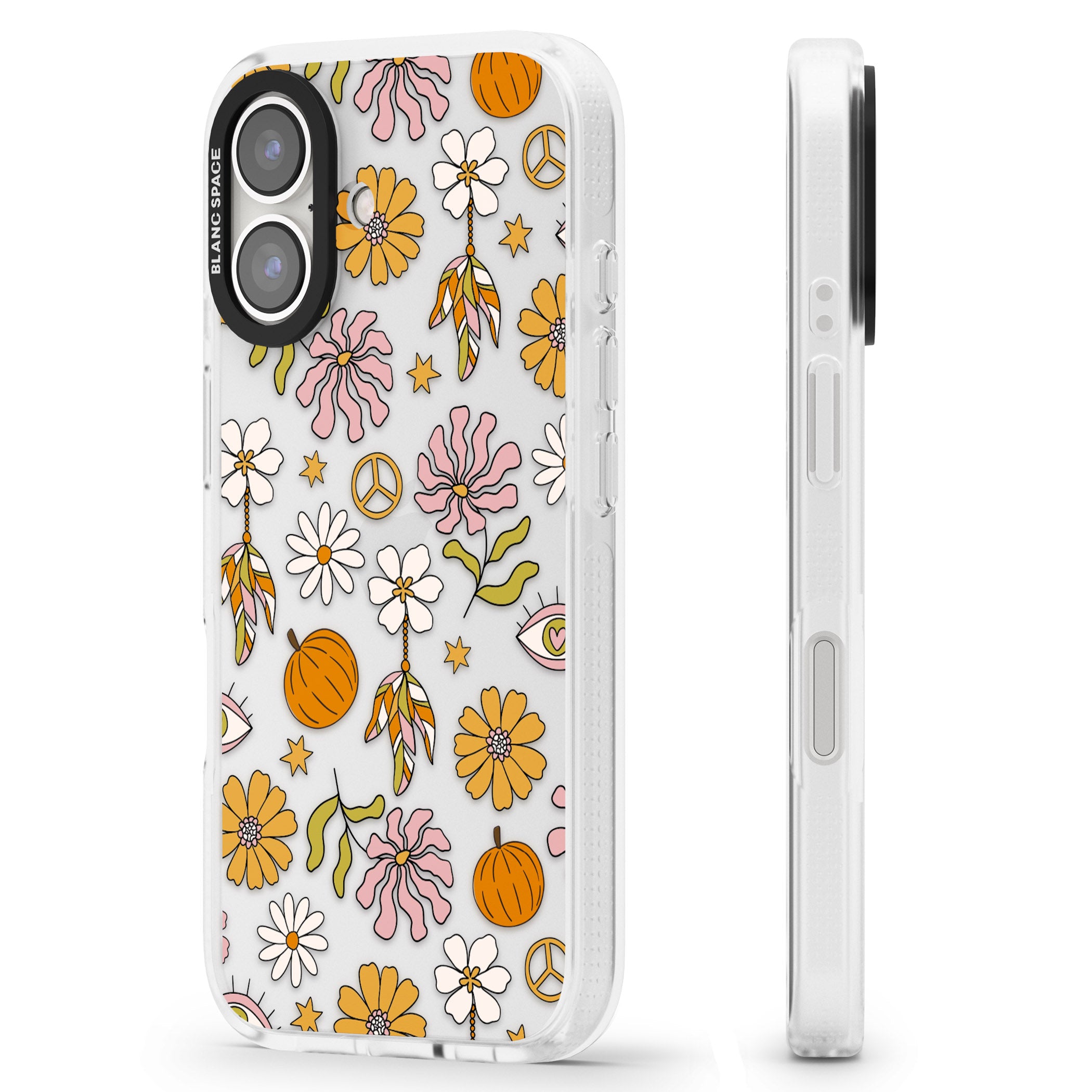 Retro Boho Fall Floral iPhone 16 / 16 Plus Clear Case Impact Air - Blanc Space