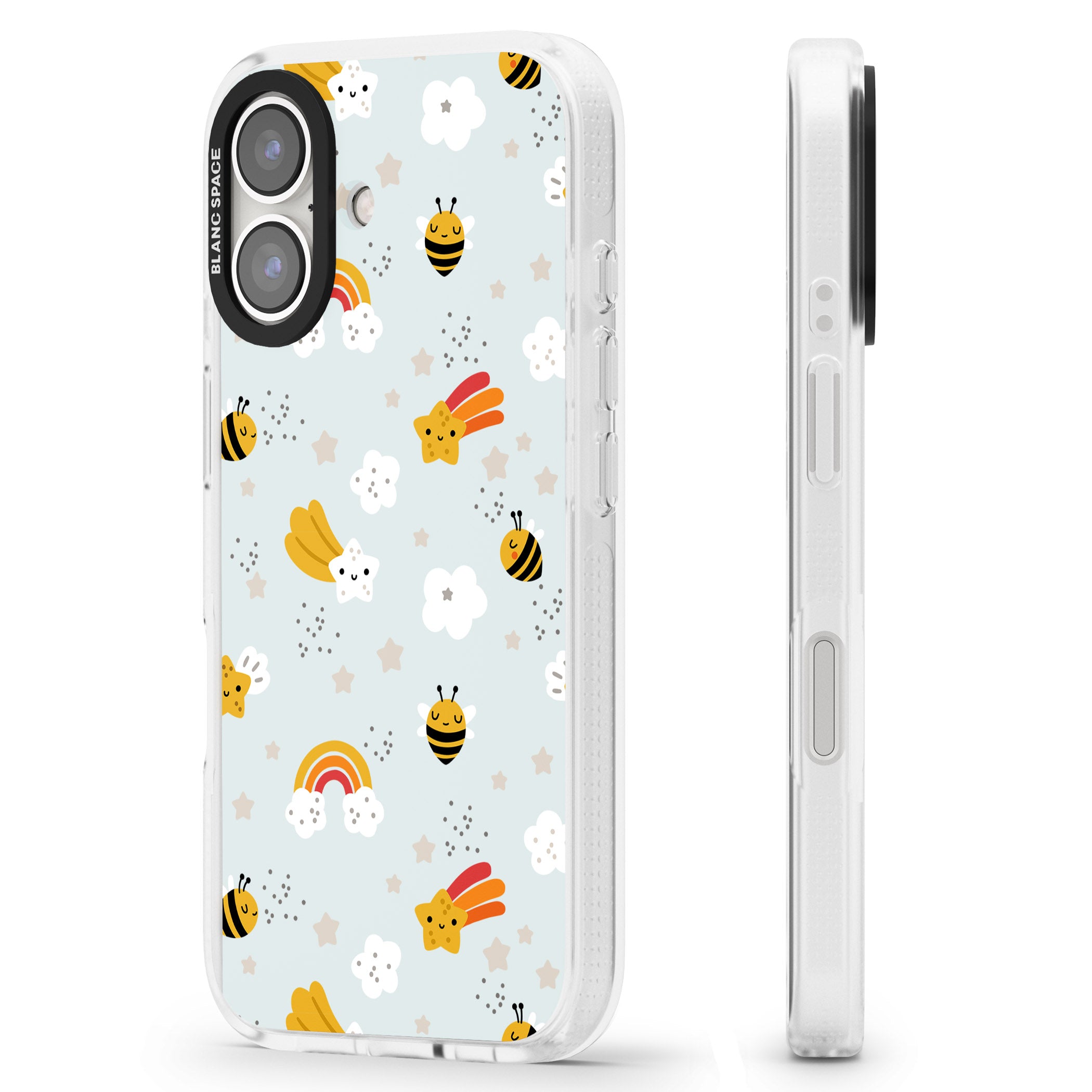 Sweet As Honey Patterns: Bees & Rainbows iPhone 16 / 16 Plus Clear Case Impact Air - Blanc Space