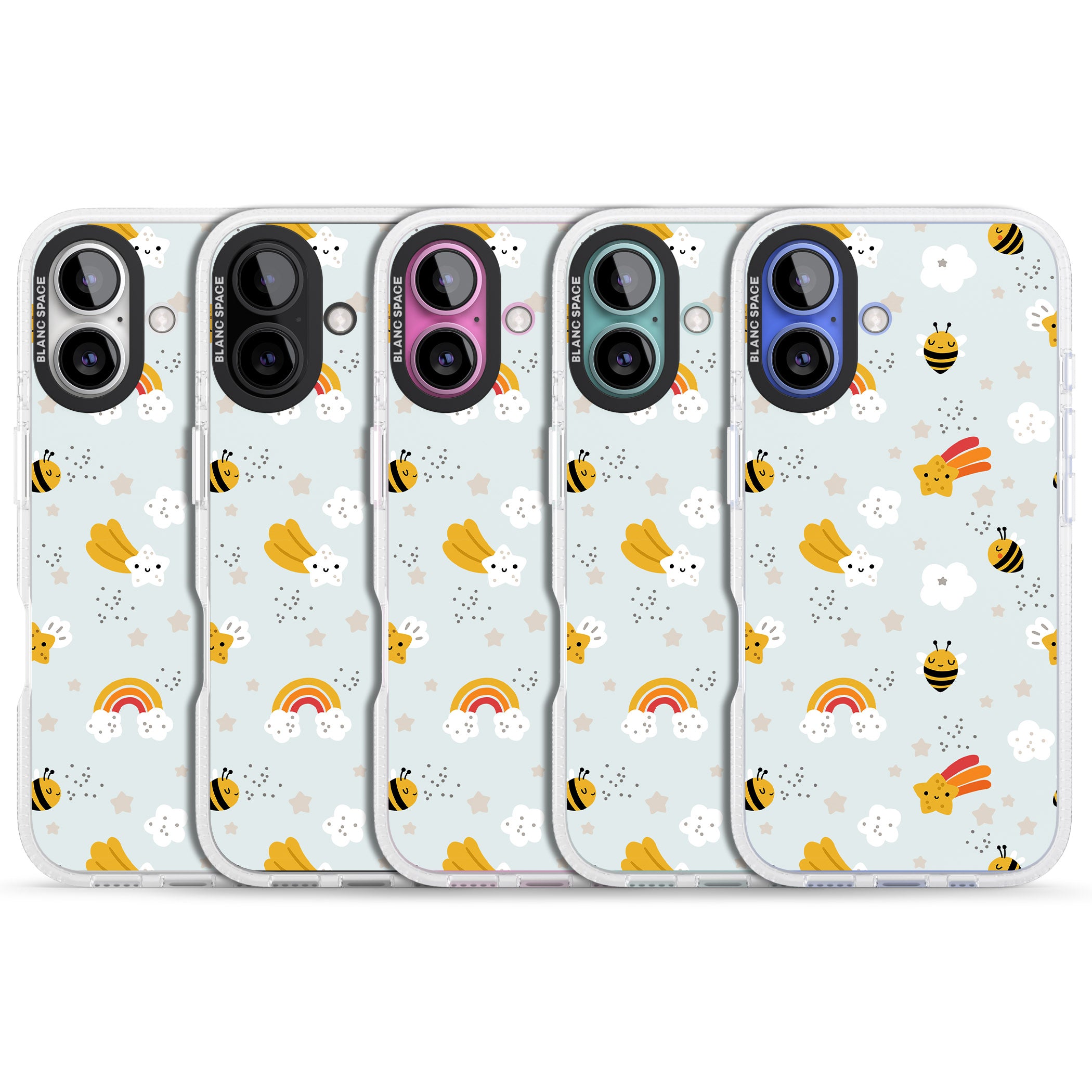 Sweet As Honey Patterns: Bees & Rainbows iPhone 16 / 16 Plus Clear Case Impact Air - Blanc Space