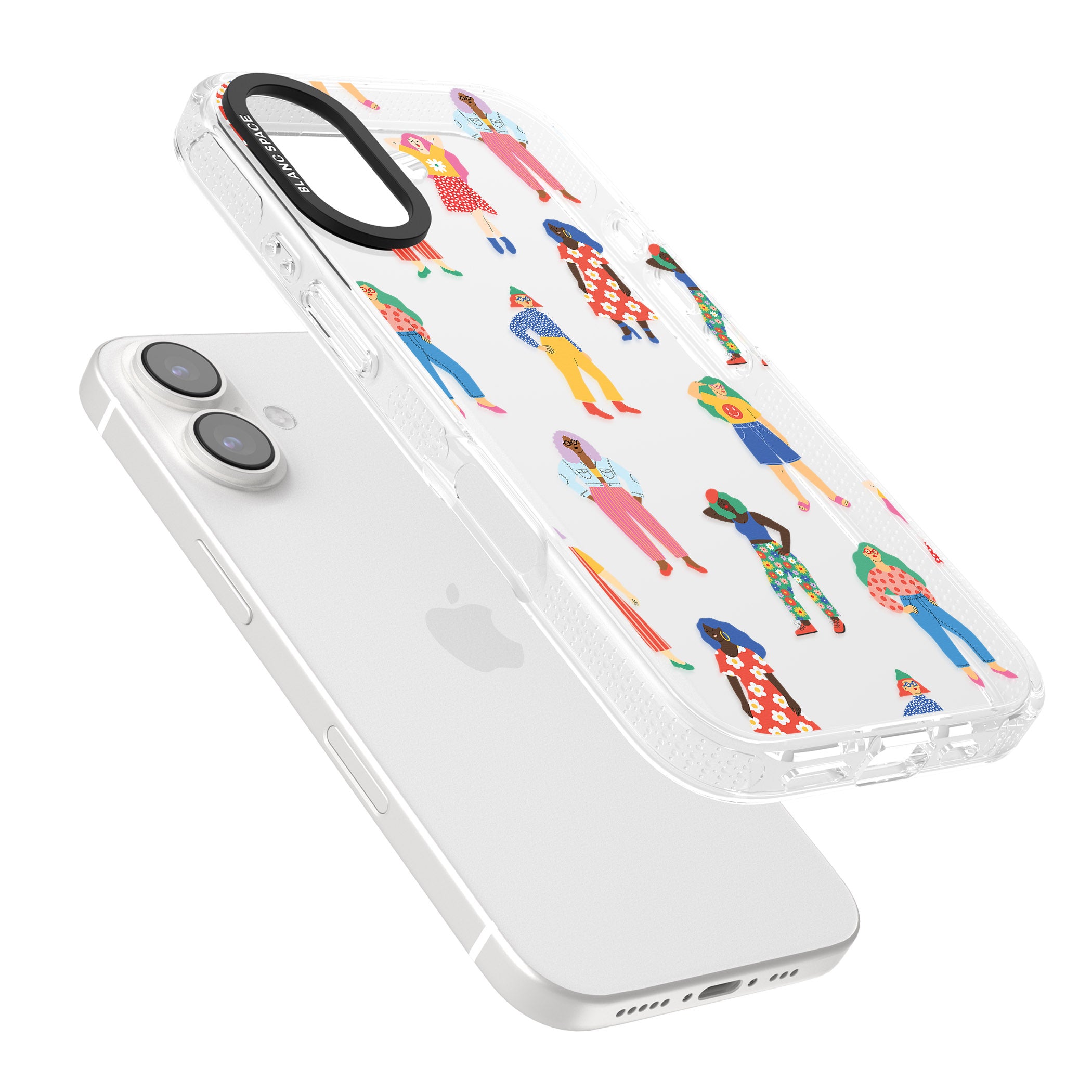 Girls Pattern iPhone 16 / 16 Plus Clear Case Impact Air - Blanc Space