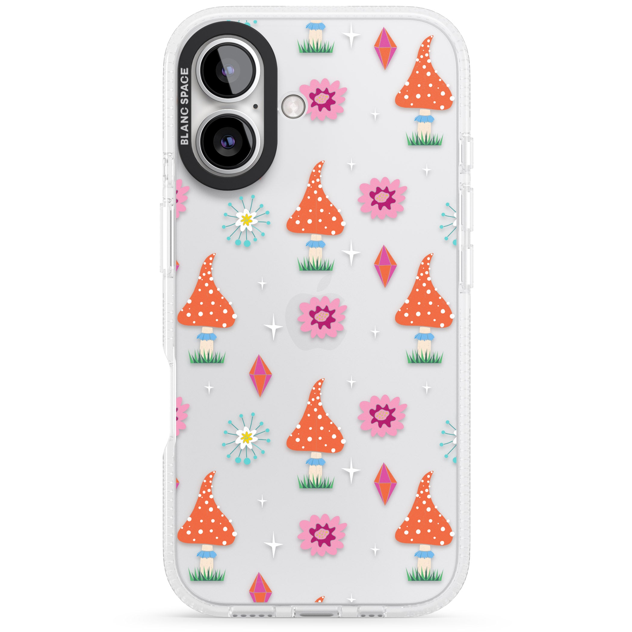 Boho Celestial Mushroom & Crystal iPhone 16 / 16 Plus Clear Case Impact Air - Blanc Space