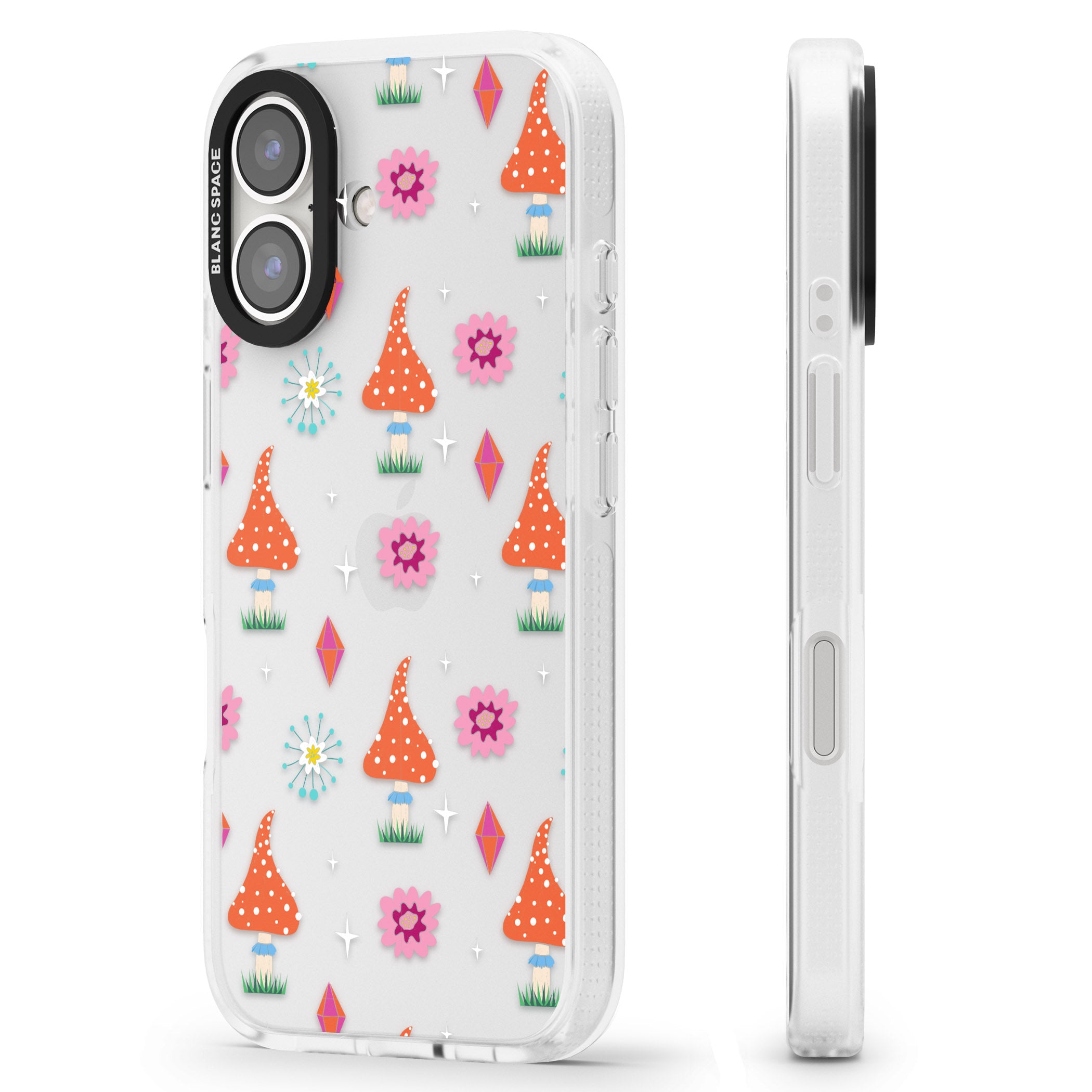 Boho Celestial Mushroom & Crystal iPhone 16 / 16 Plus Clear Case Impact Air - Blanc Space
