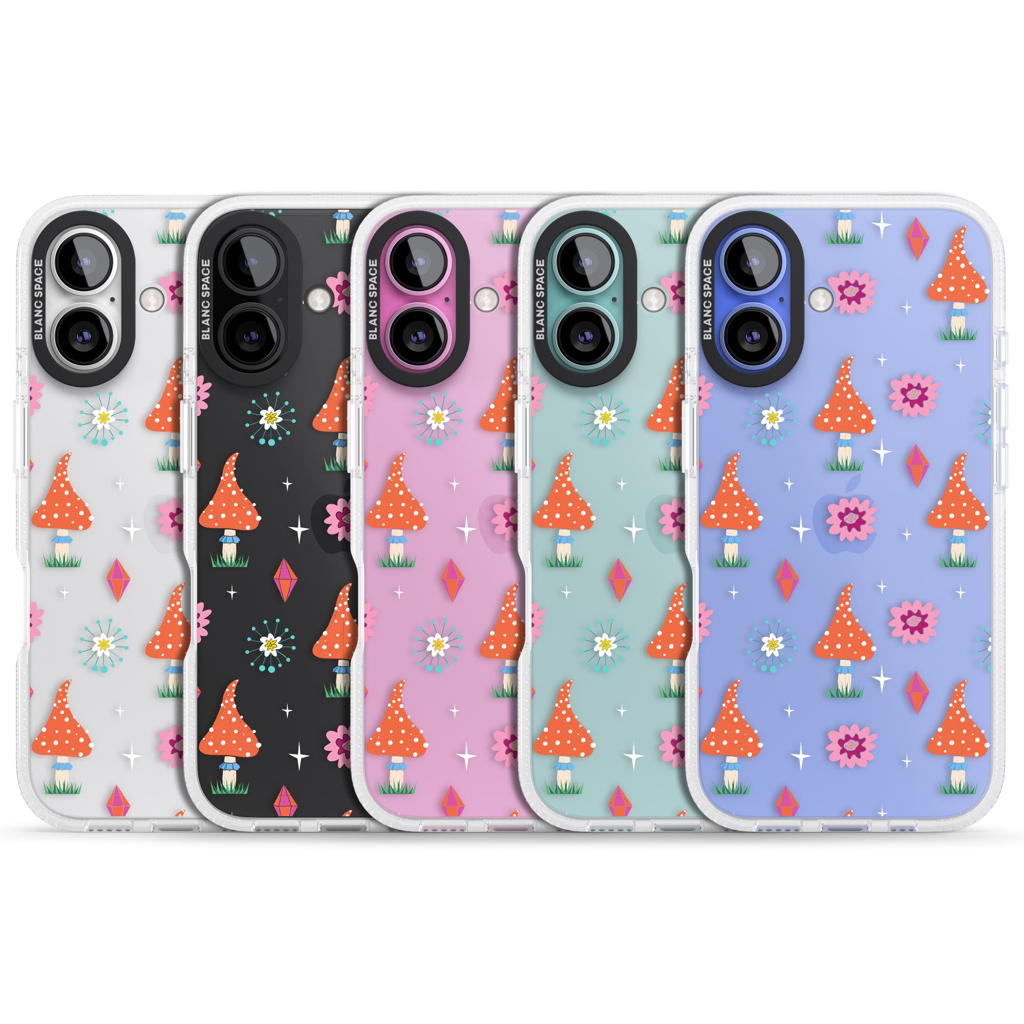 Boho Celestial Mushroom & Crystal iPhone 16 / 16 Plus Clear Case Impact Air - Blanc Space