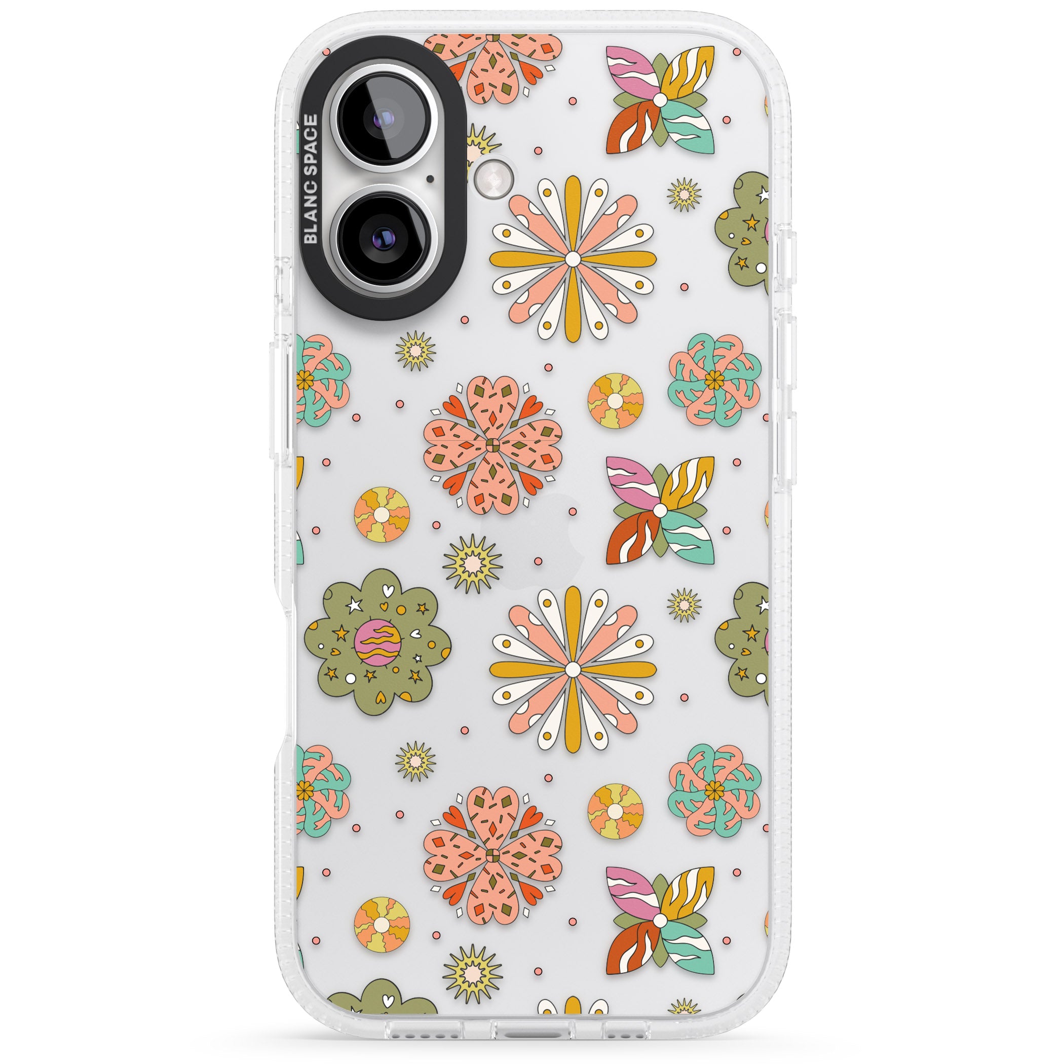 Boho Celestial Psychedelic Floral iPhone 16 / 16 Plus Clear Case Impact Air - Blanc Space