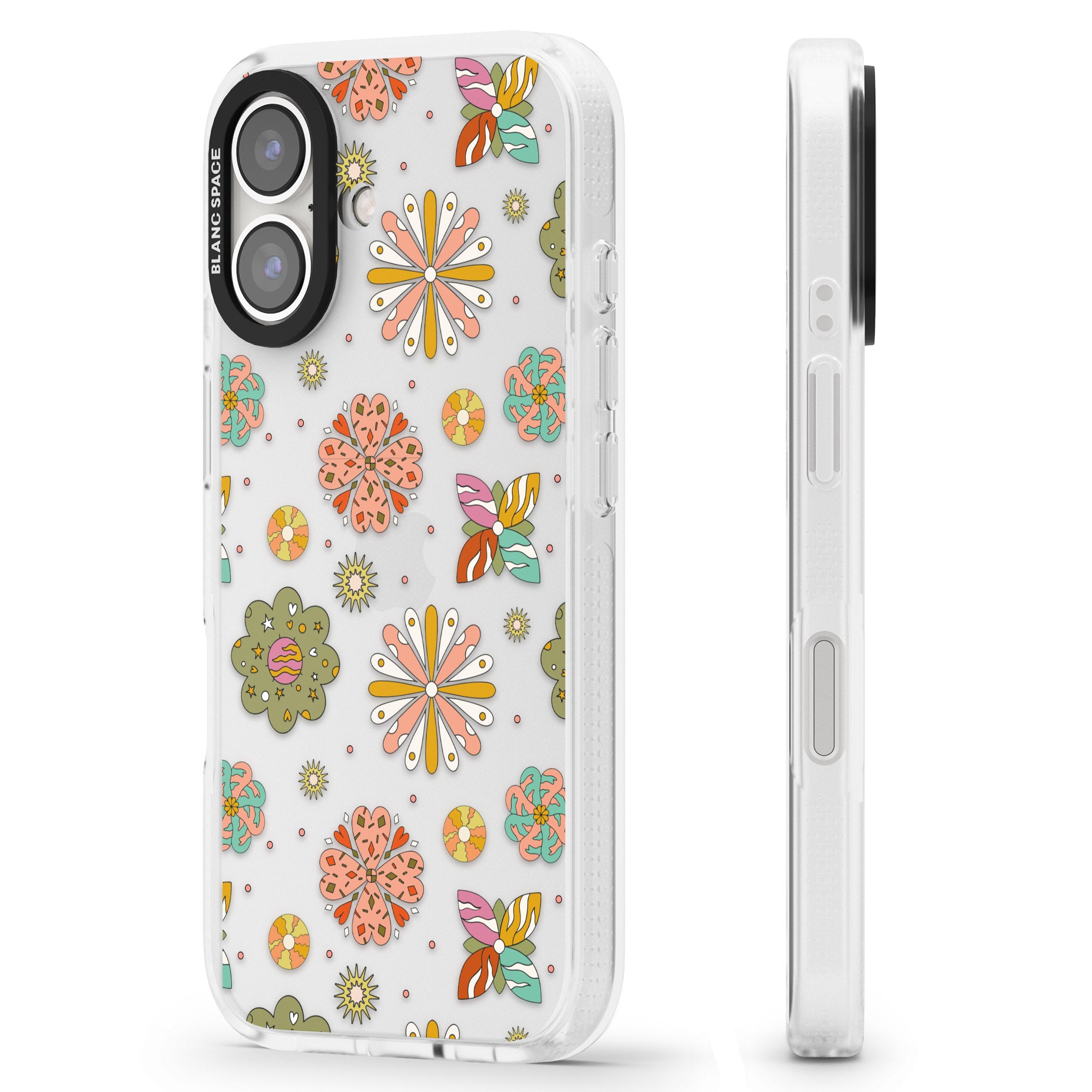 Boho Celestial Psychedelic Floral iPhone 16 / 16 Plus Clear Case Impact Air - Blanc Space