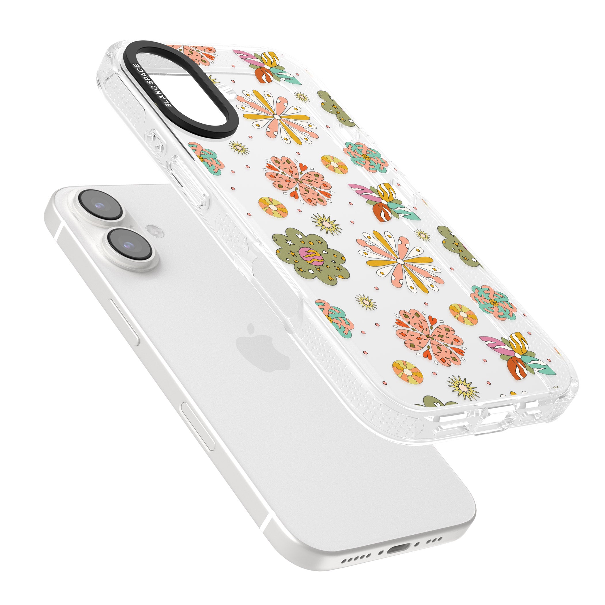 Boho Celestial Psychedelic Floral iPhone 16 / 16 Plus Clear Case Impact Air - Blanc Space